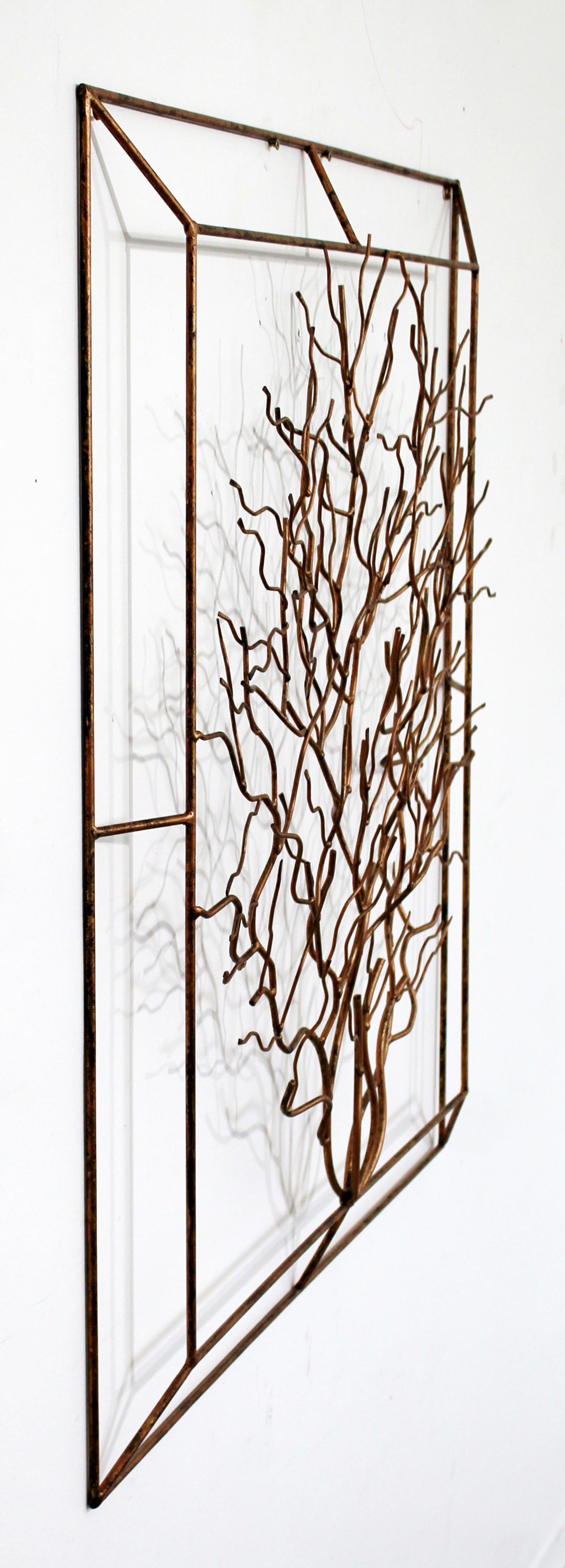 Mid-Century Modern Self Framed 3D Metal Abstract Tree Wall Sculpture, 1980s In Good Condition In Keego Harbor, MI