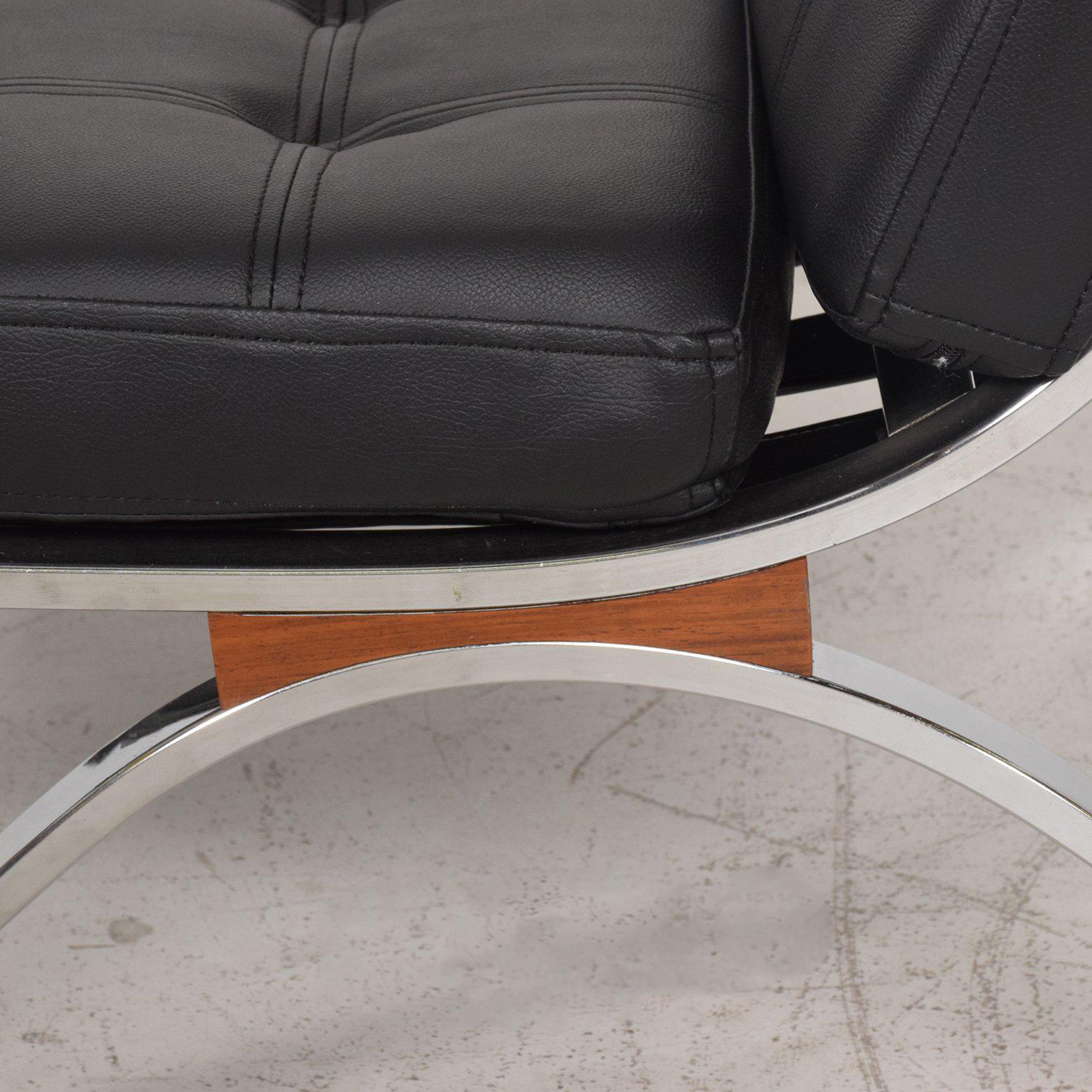 American Mid-Century Modern Selig Barcelona Chair Chrome and Naugahyde