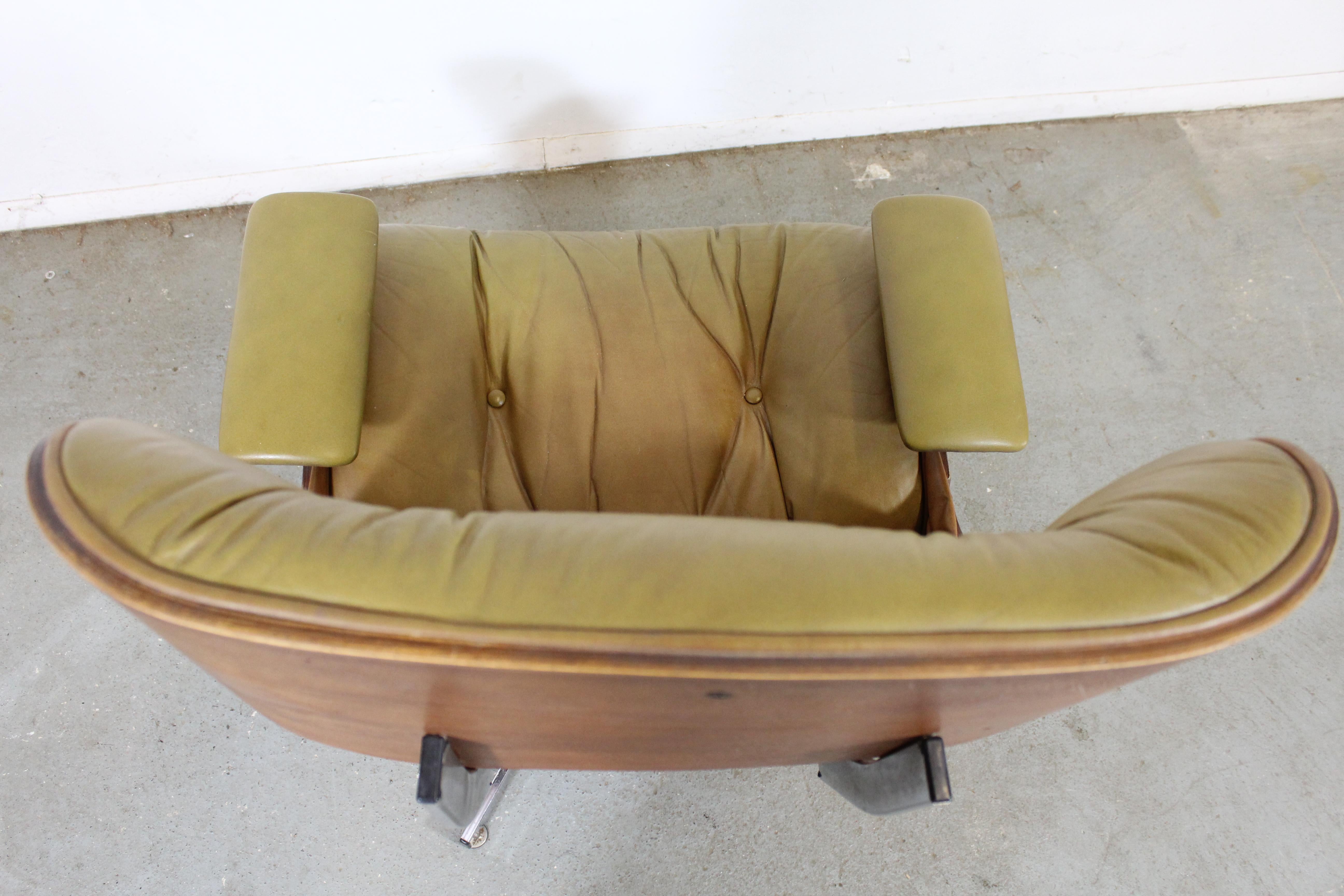 Mid-Century Modern Selig Eames Leather Lounge Chair and Ottoman 4
