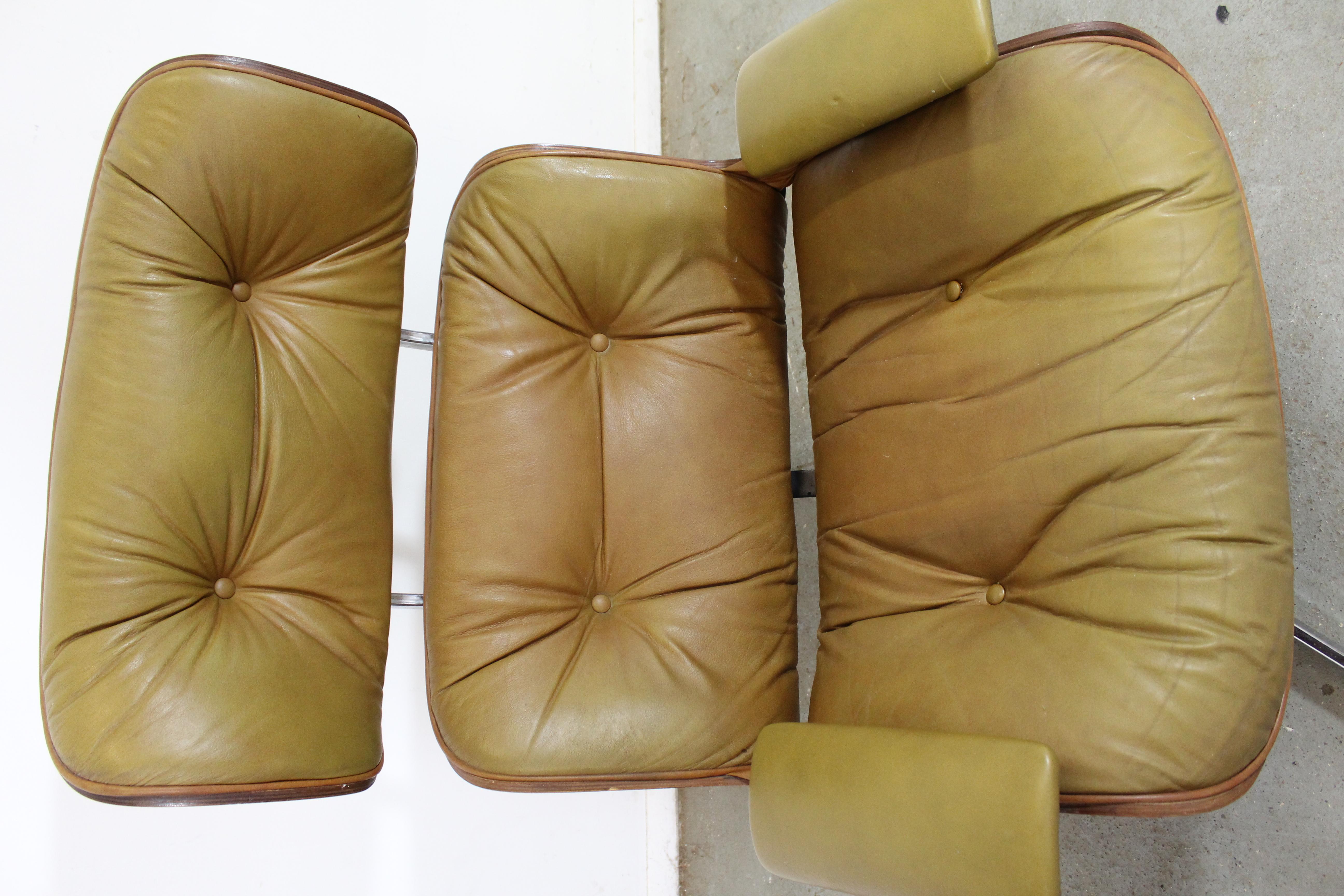 20th Century Mid-Century Modern Selig Eames Leather Lounge Chair and Ottoman