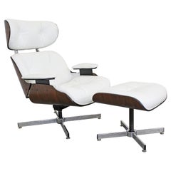 Chaise longue et pouf en cuir Selig Eames moderne du milieu du siècle dernier