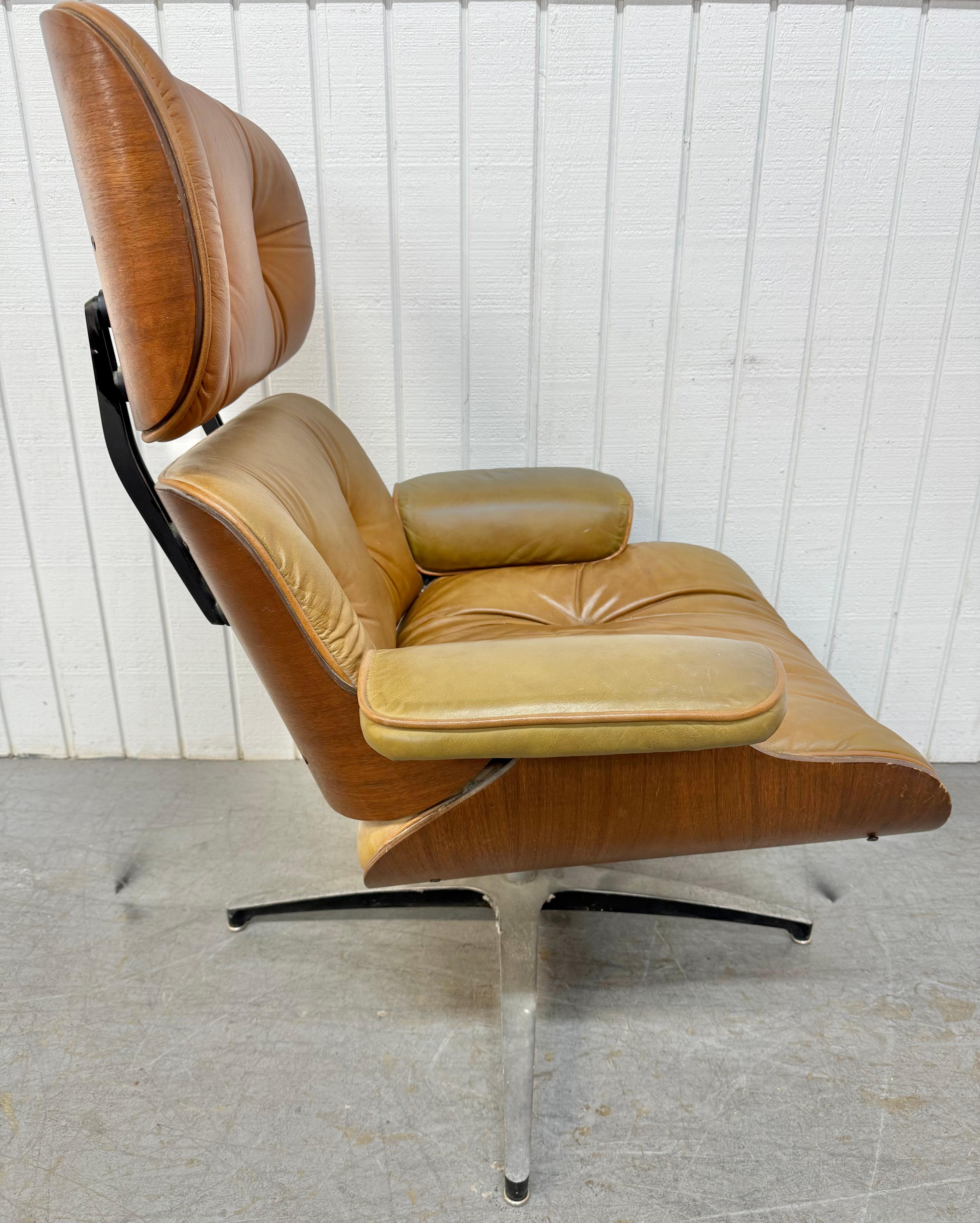 American Mid-Century Modern Selig Leather Eames Chair & Ottoman