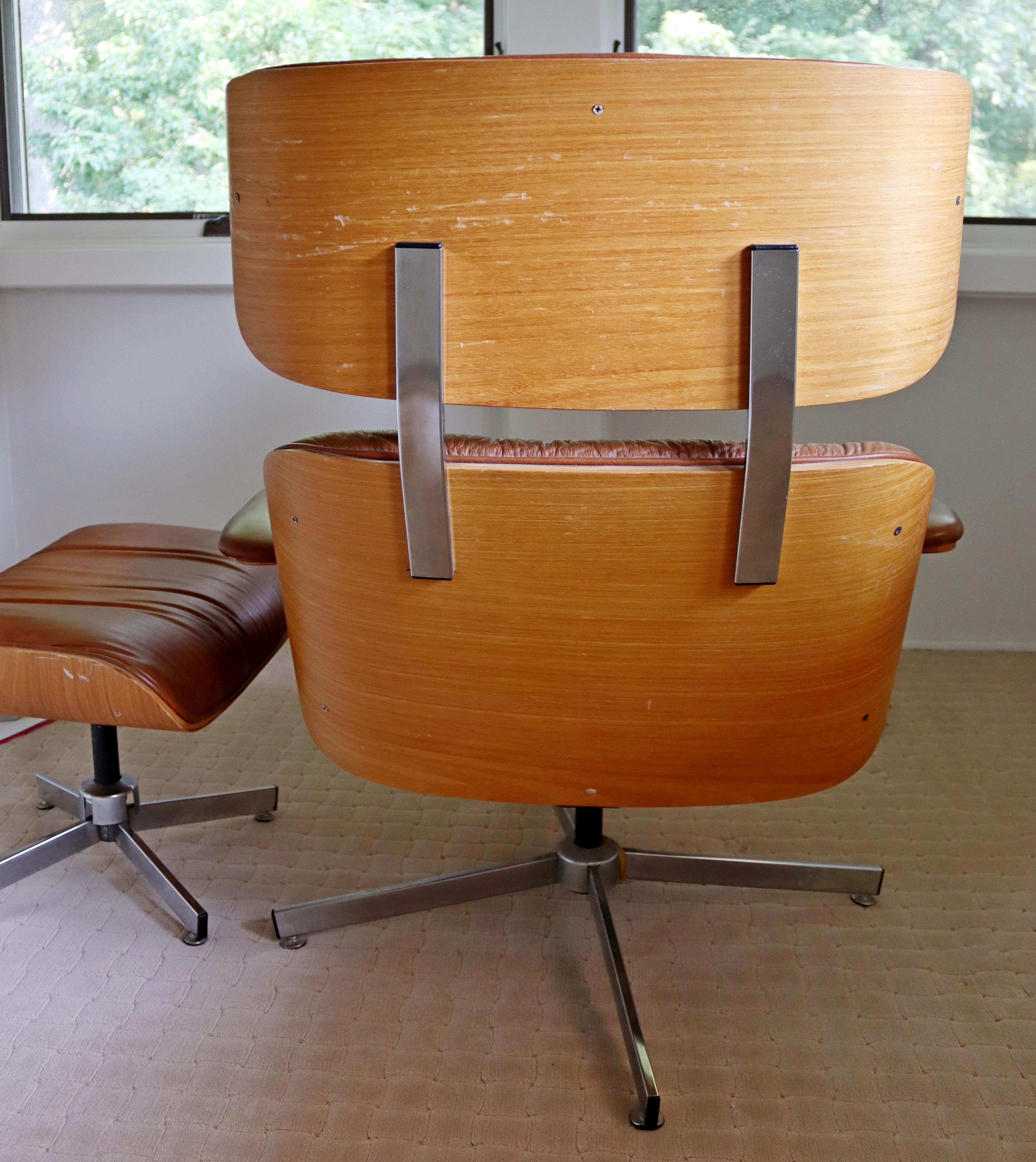 Mid-Century Modern Selig Lounge Chair & Ottoman 1970s Brown Eames Style 2