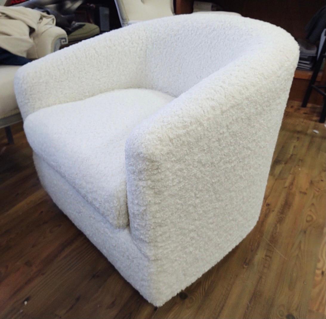 Mid-Century Modern Selig Swivel Chair Newly Upholstered Faux Shearling Boucle 4