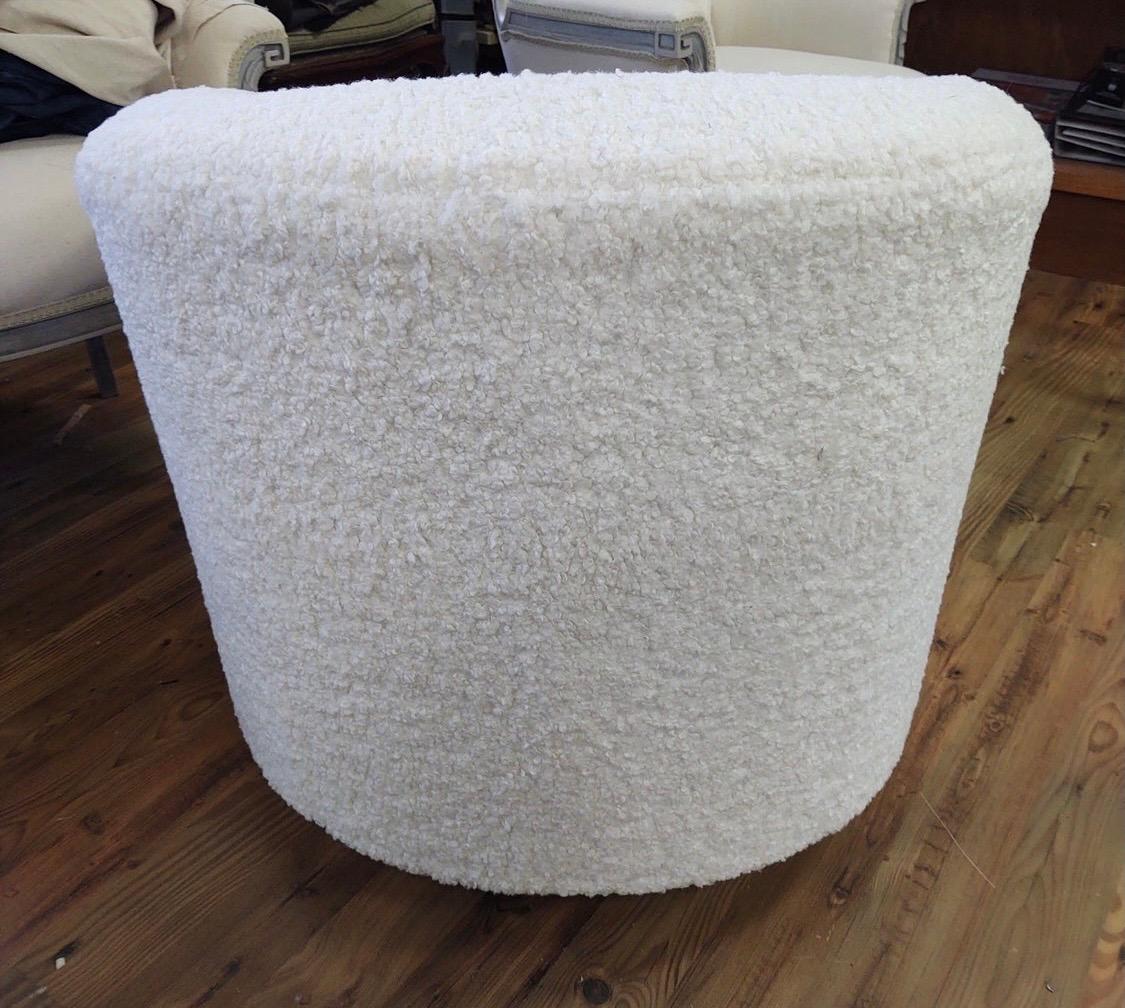 Metal Mid-Century Modern Selig Swivel Chair Newly Upholstered Faux Shearling Boucle