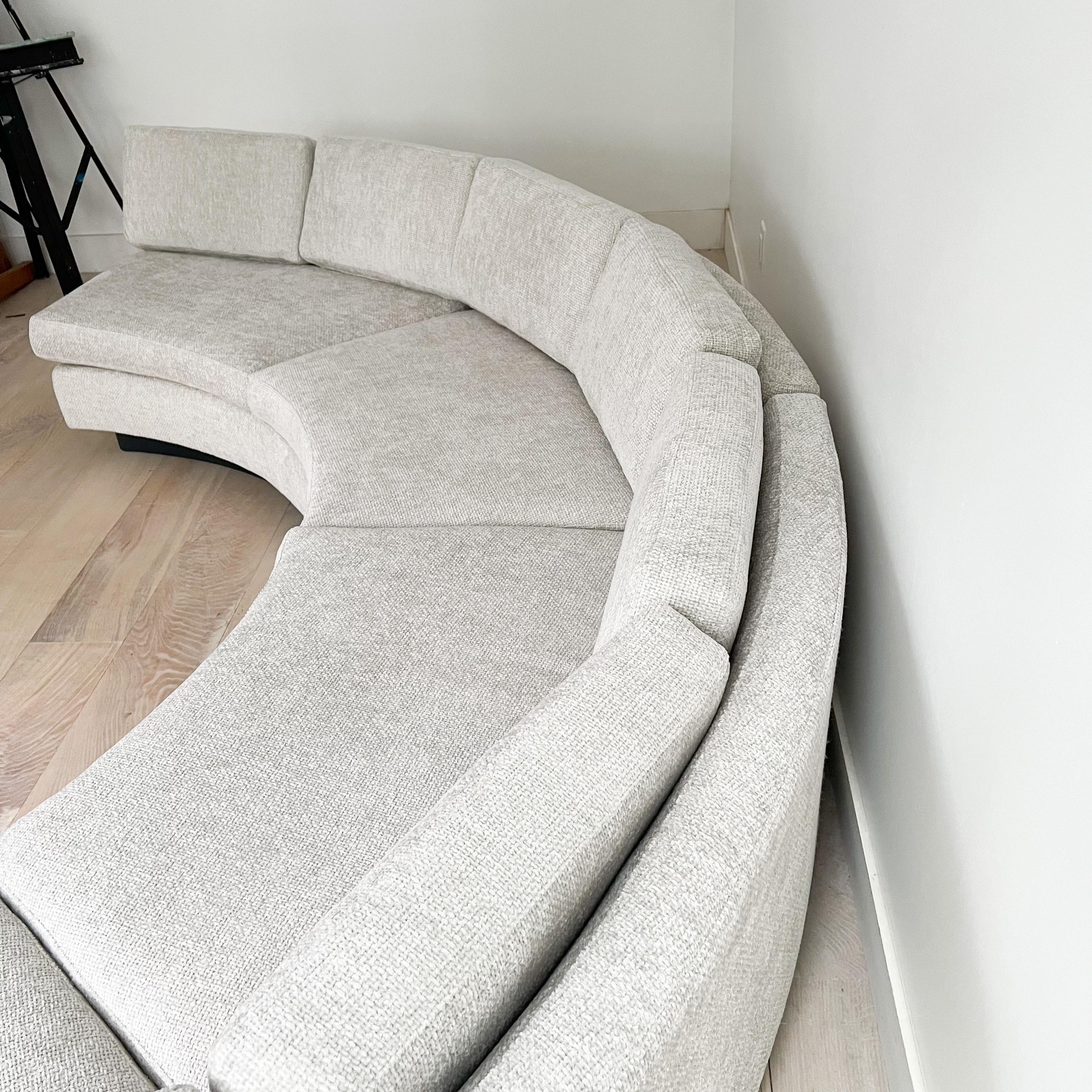 Mid Century Modern Semi-Circle Round Sectional Sofa - New Basketweave Upholstery 4