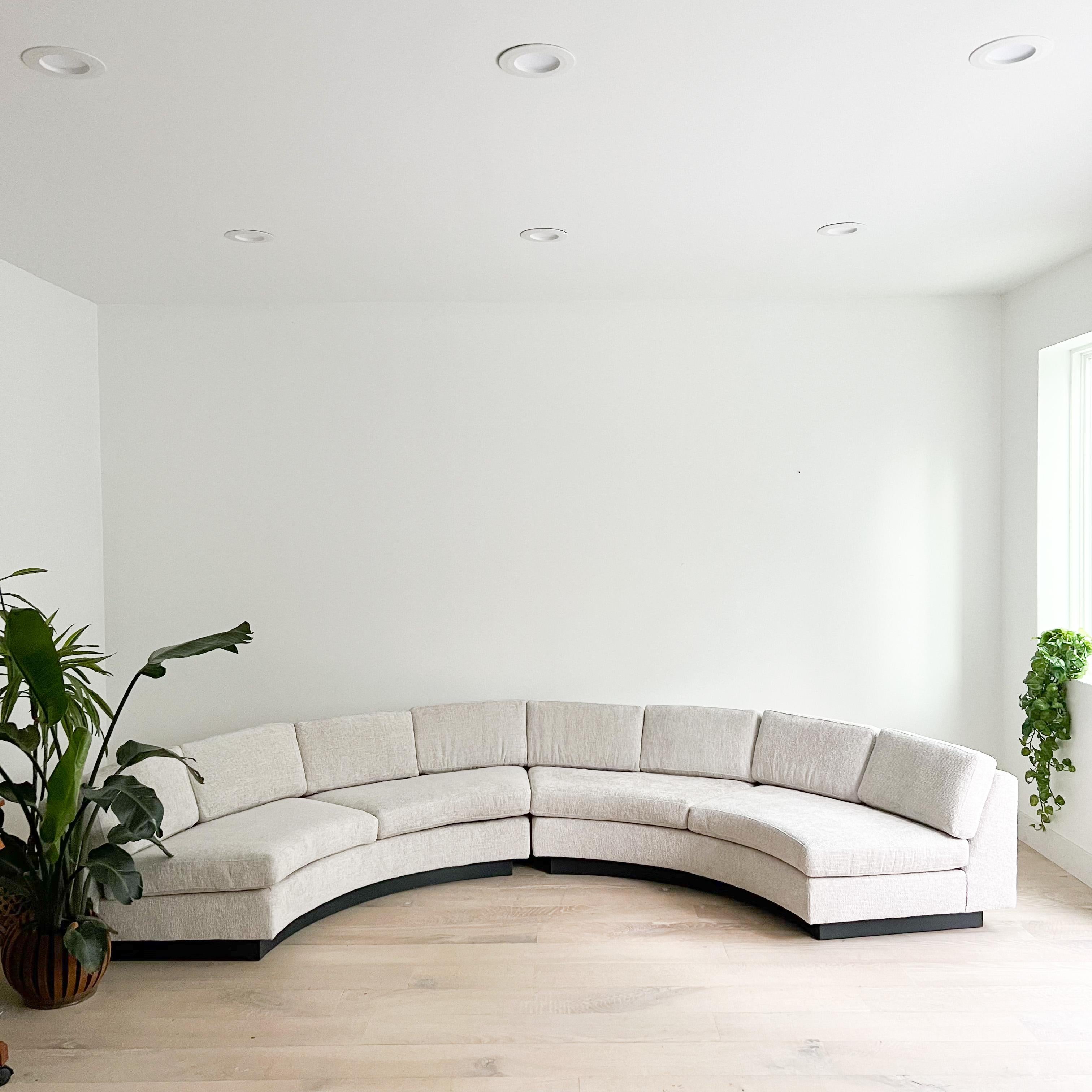 Mid Century Modern Semi-Circle Round Sectional Sofa - New Basketweave Upholstery 5