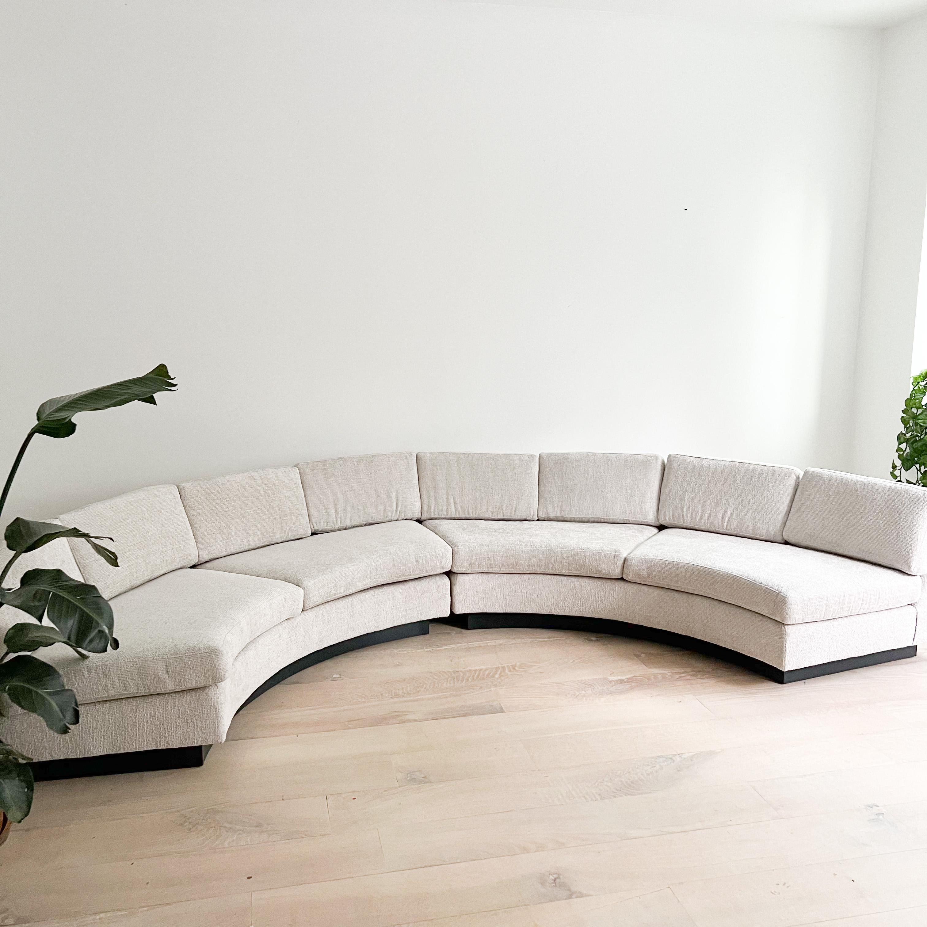 Mid Century Modern Semi-Circle Round Sectional Sofa - New Basketweave Upholstery 6