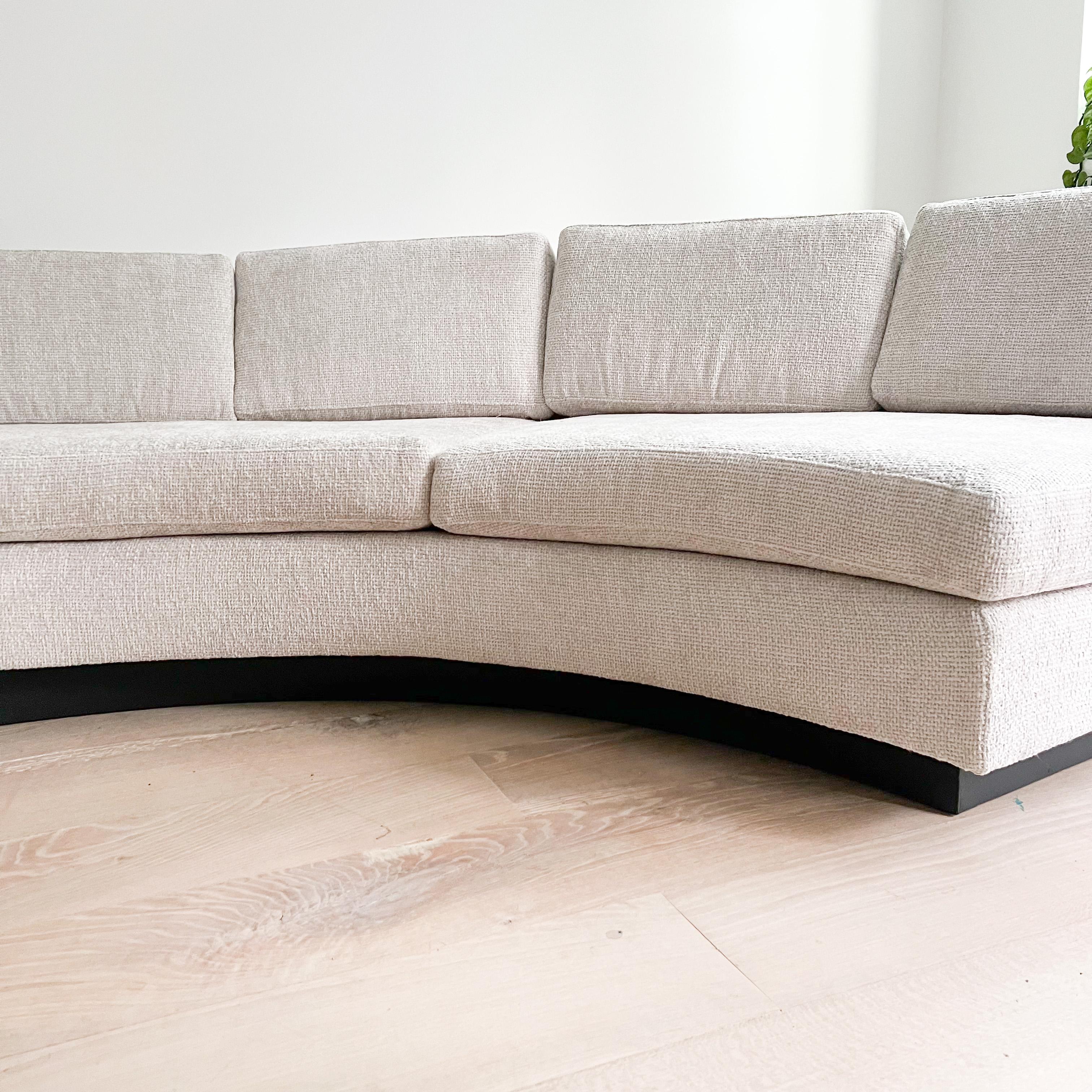 Mid Century Modern Semi-Circle Round Sectional Sofa - New Basketweave Upholstery 7