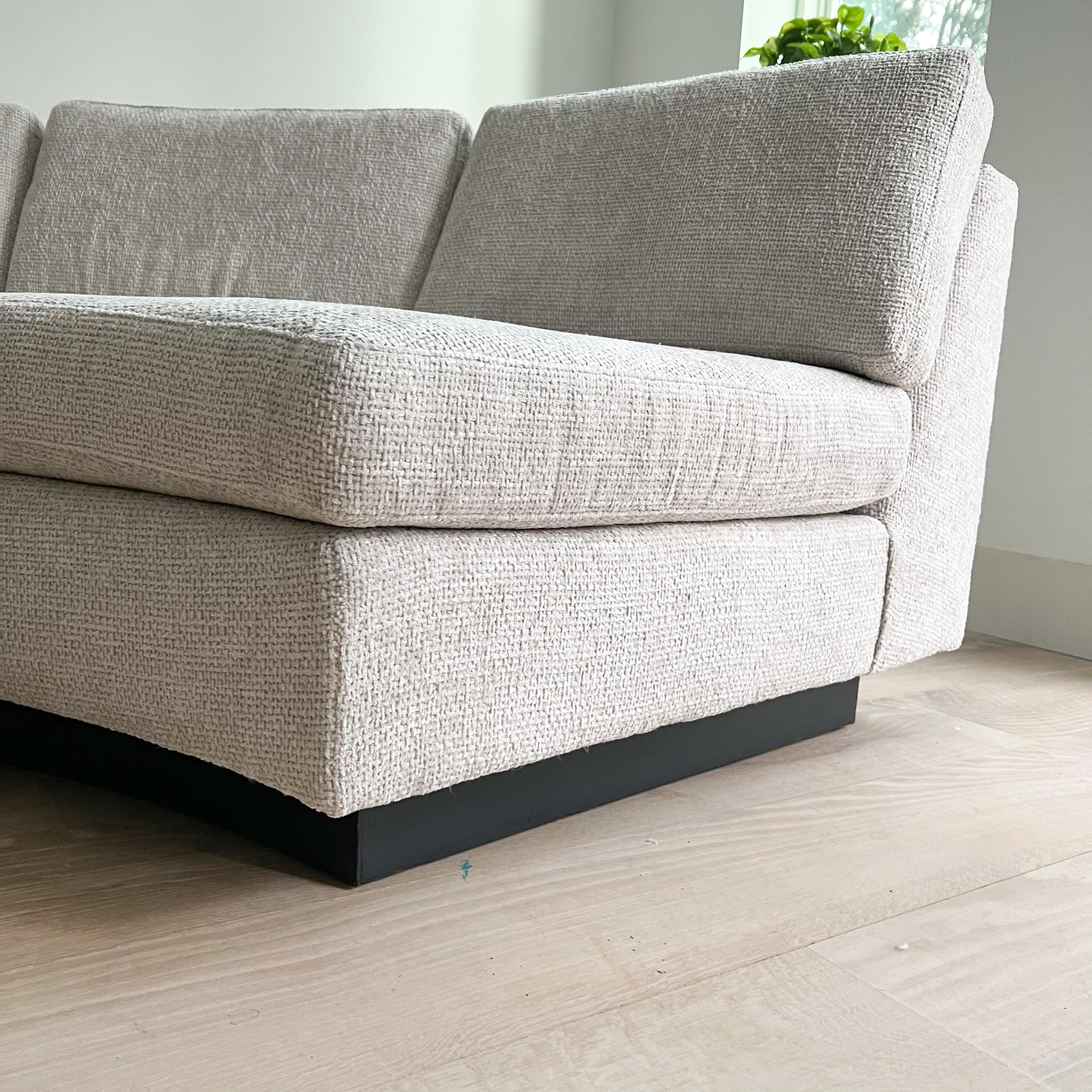 Mid Century Modern Semi-Circle Round Sectional Sofa - New Basketweave Upholstery 8