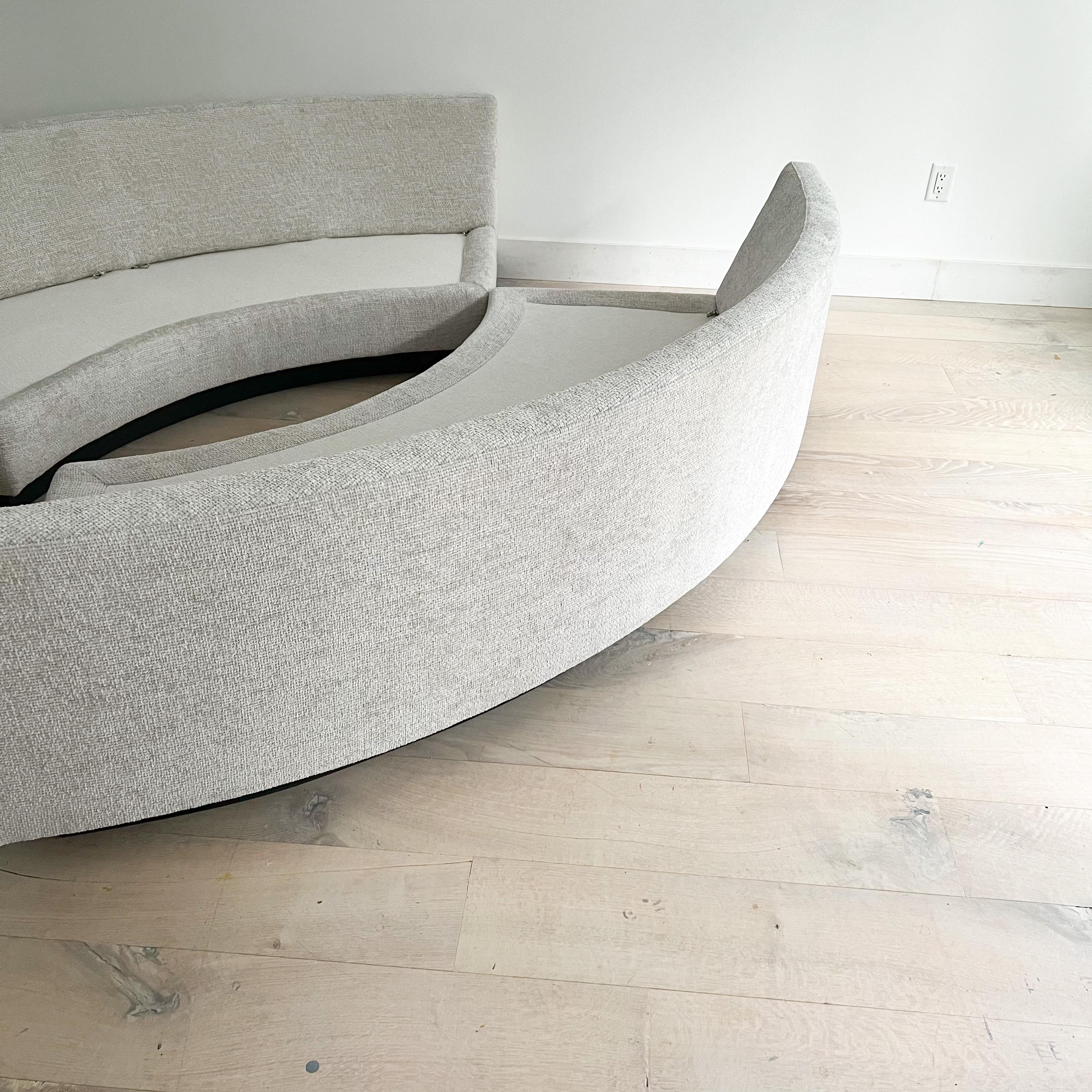 Mid Century Modern Semi-Circle Round Sectional Sofa - New Basketweave Upholstery 10