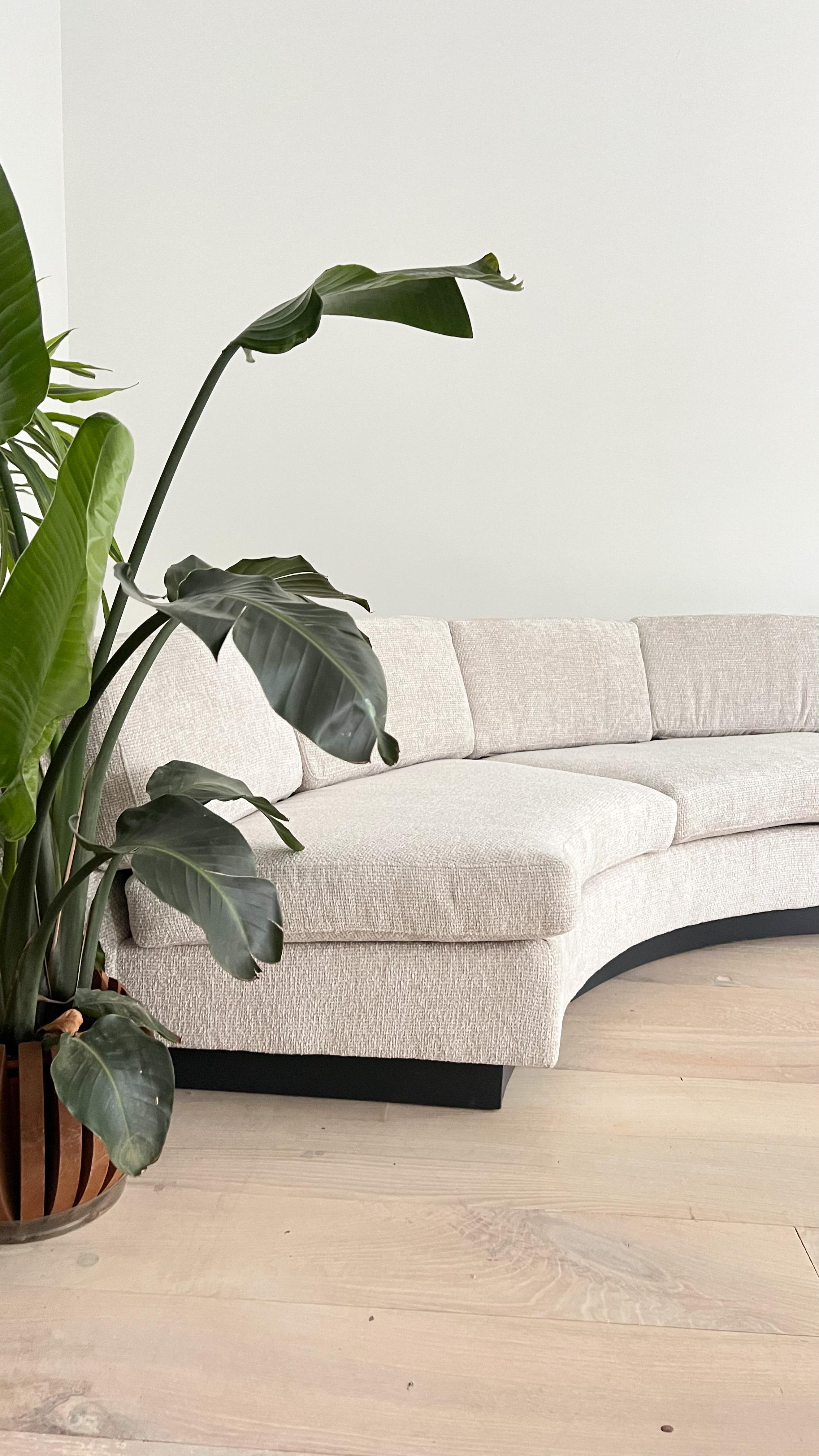 Mid Century Modern Semi-Circle Round Sectional Sofa - New Basketweave Upholstery 11
