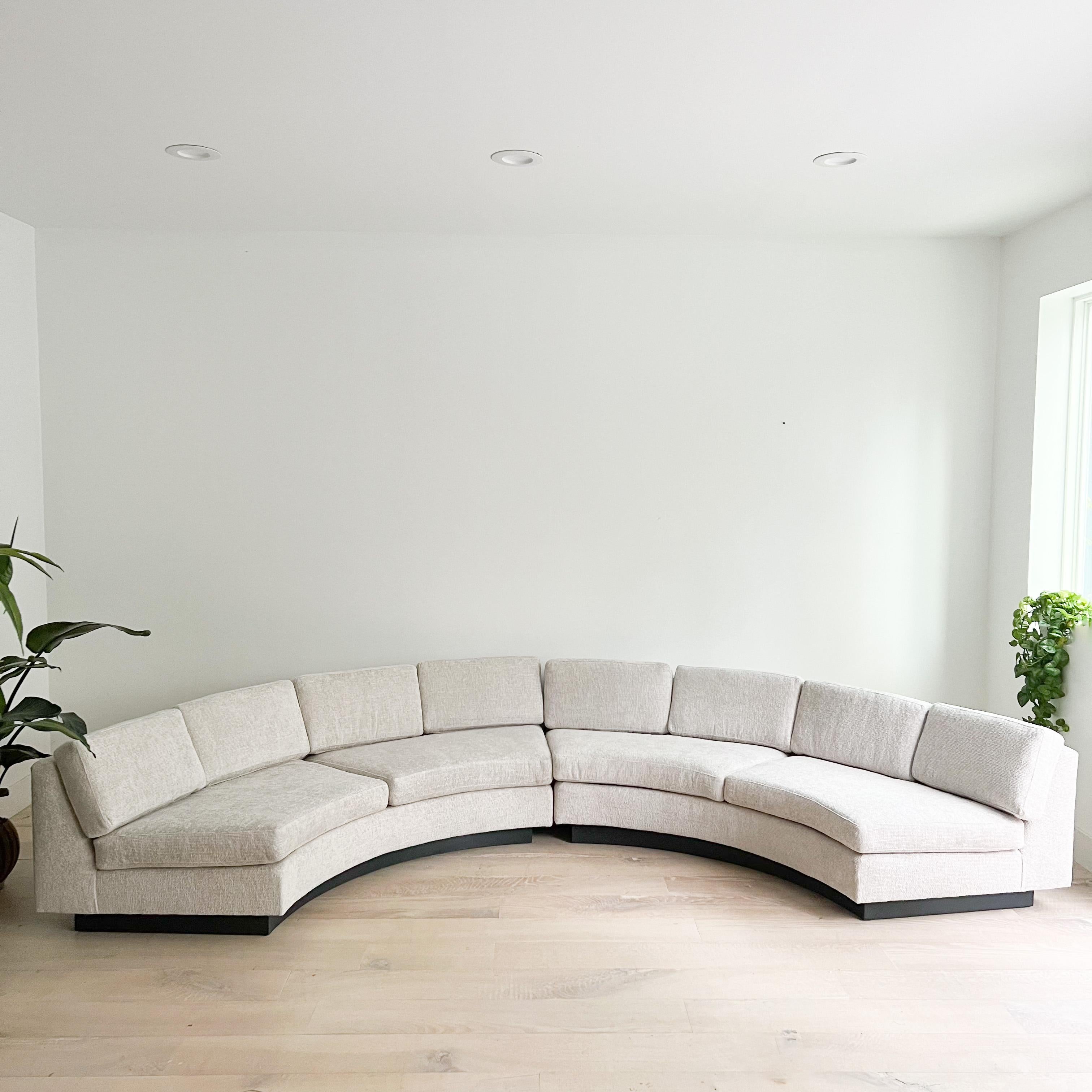 Mid Century Modern Semi-Circle Round Sectional Sofa - New Basketweave Upholstery 13