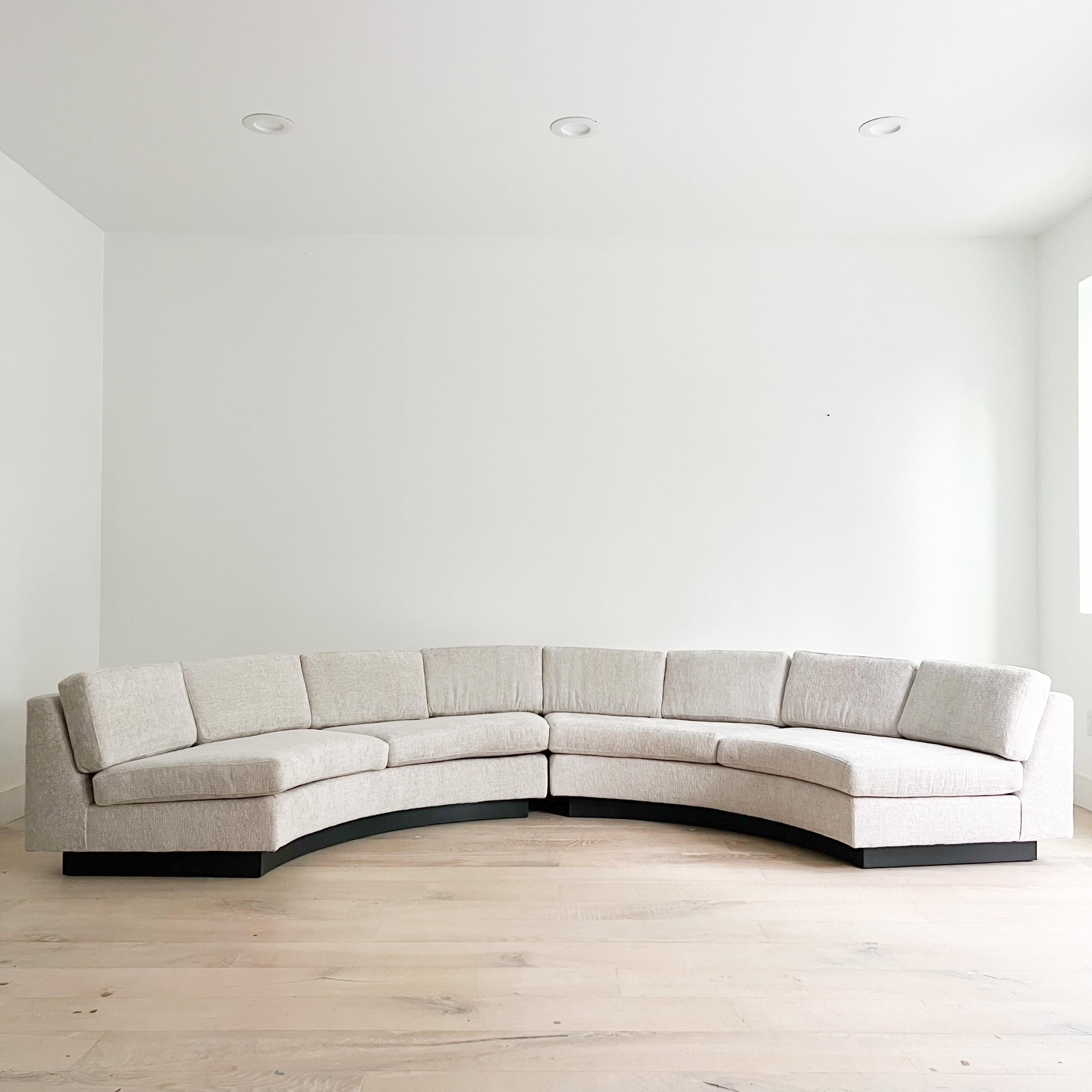Mid Century Modern Semi-Circle Round Sectional Sofa - New Basketweave Upholstery 3