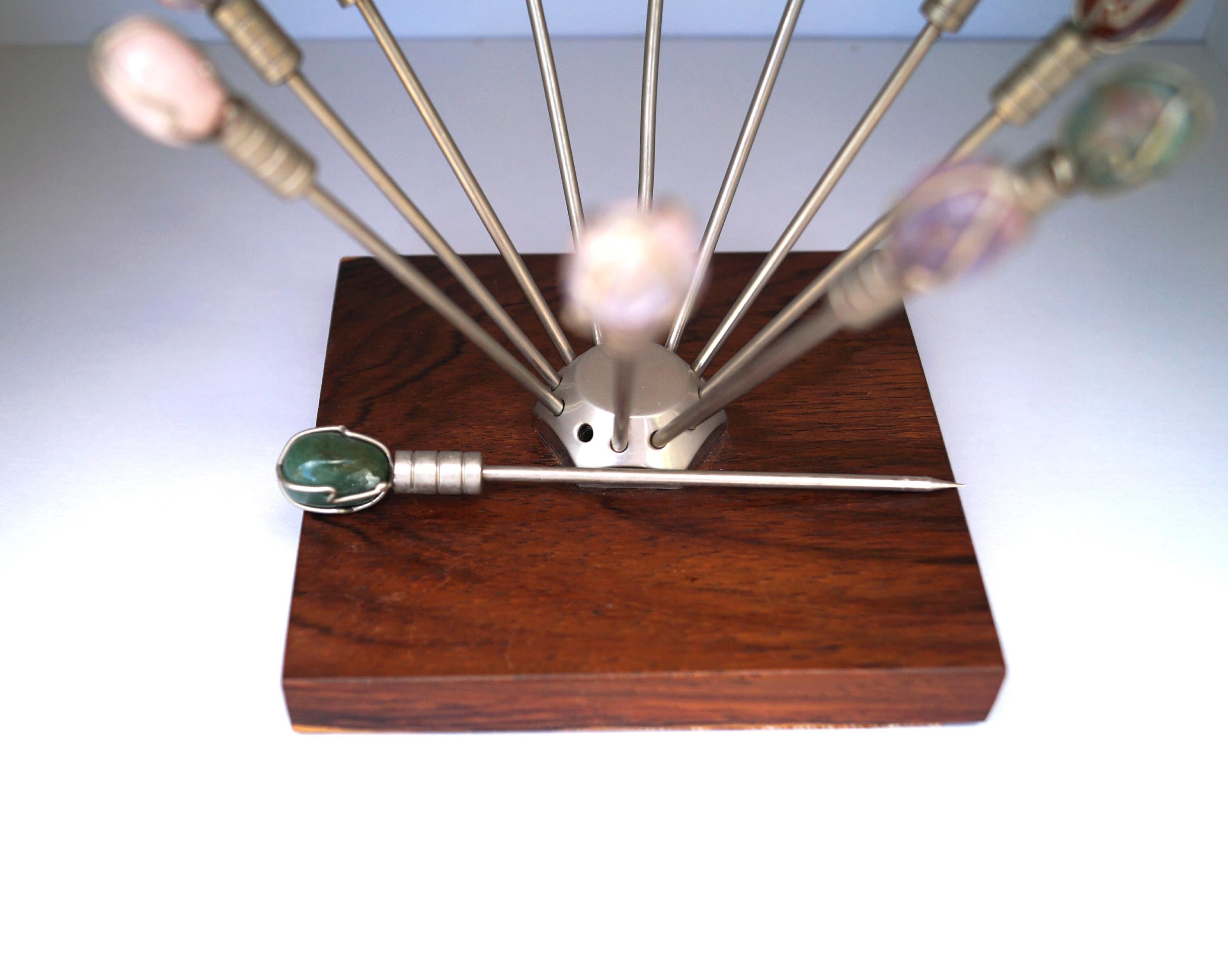 Mid Century Modern Semi Precious Stones appetizer Picks cocktail Skewers Jeweled In Good Condition For Sale In Wayne, NJ