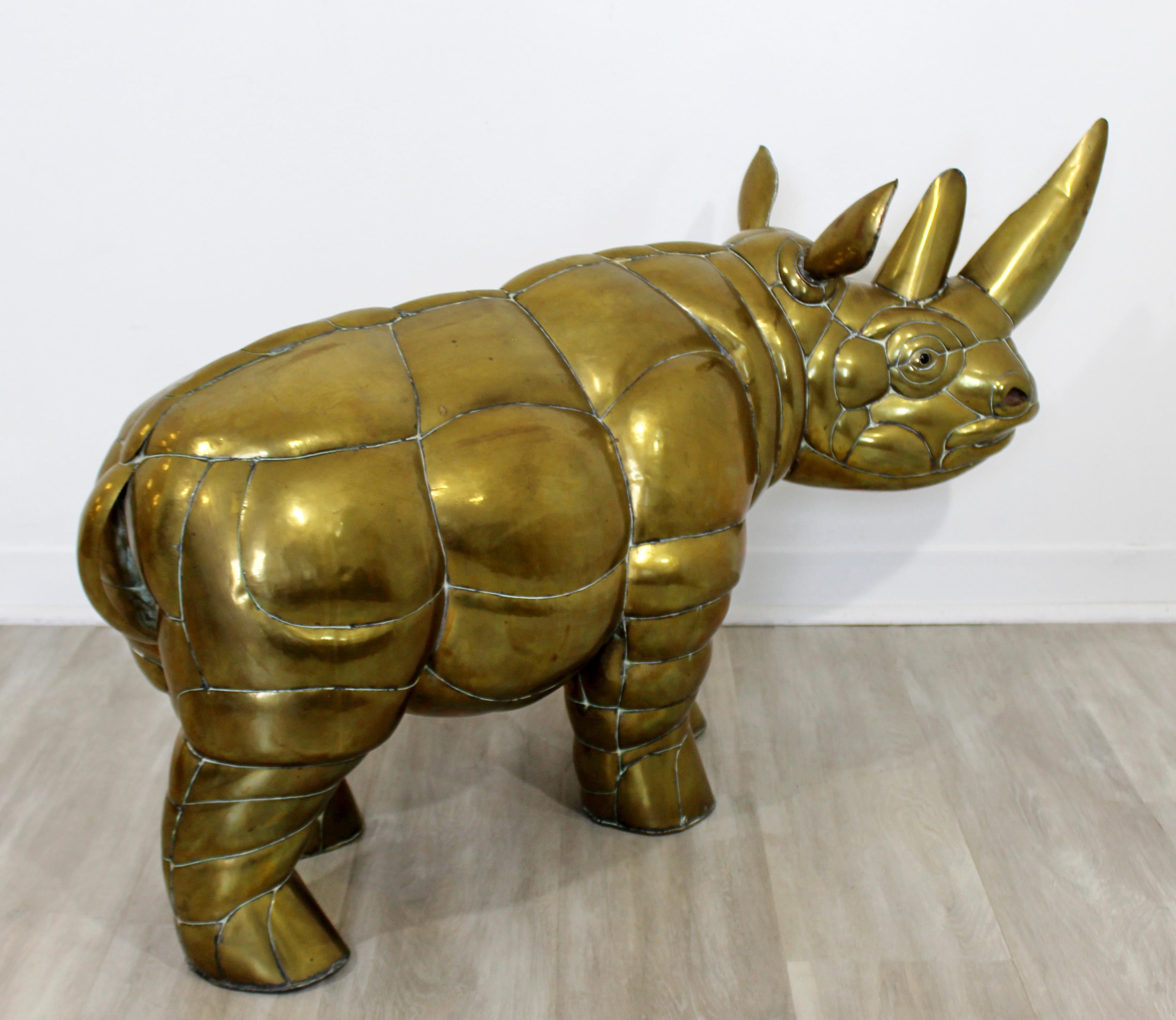 Mid-Century Modern Sergio Bustamante Brass Rhino Table Floor Sculpture, 1970s 6