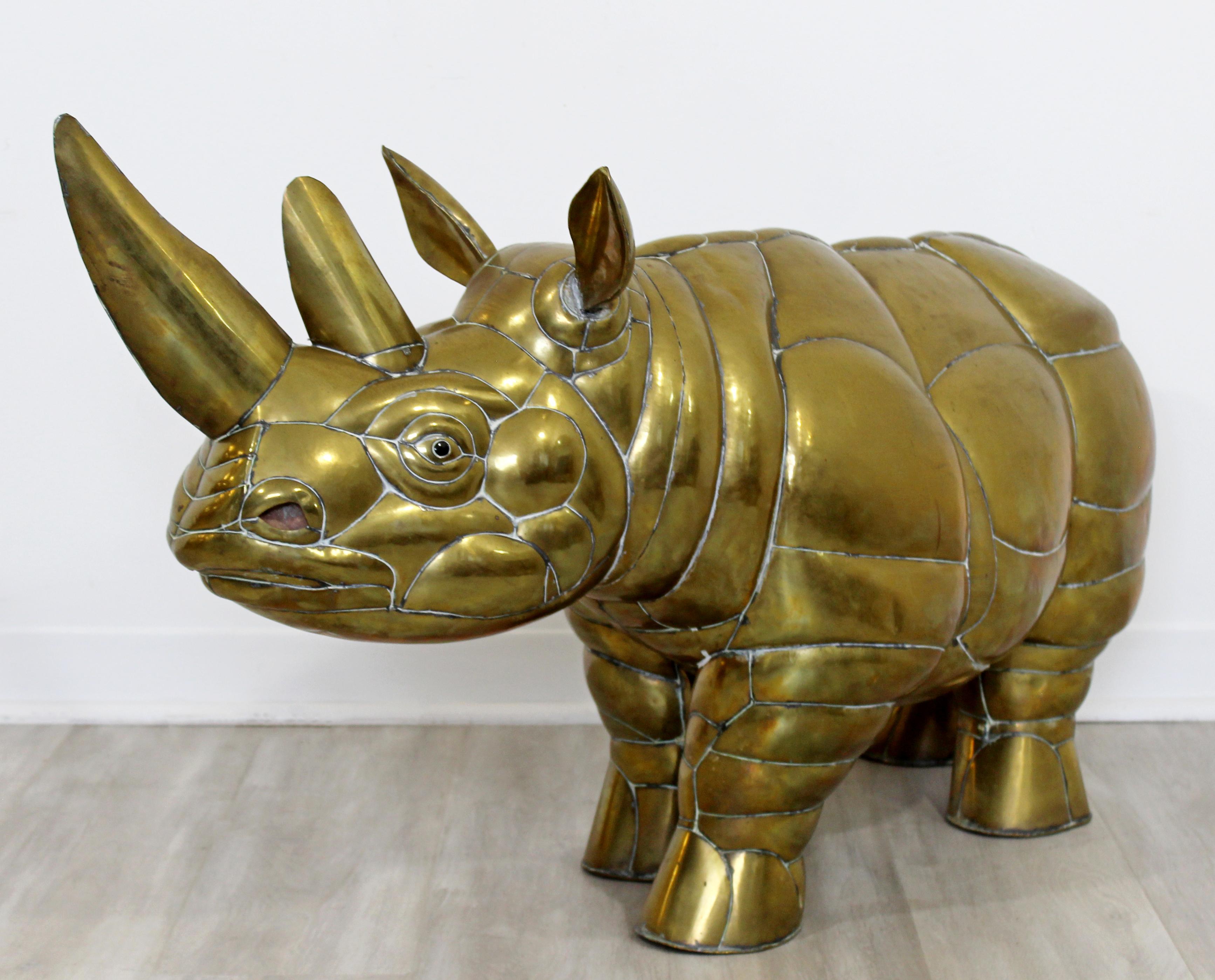 Late 20th Century Mid-Century Modern Sergio Bustamante Brass Rhino Table Floor Sculpture, 1970s
