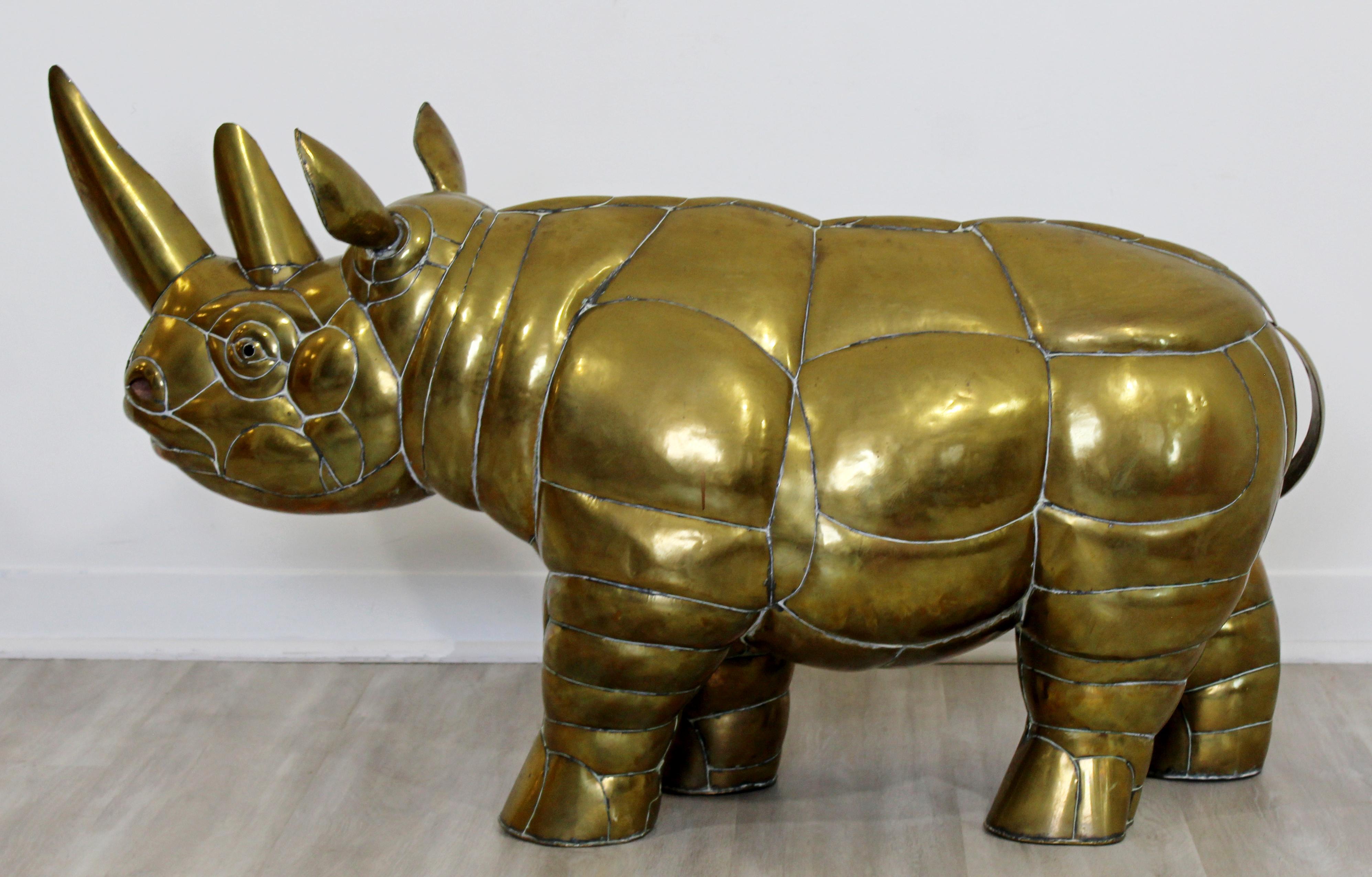 Mid-Century Modern Sergio Bustamante Brass Rhino Table Floor Sculpture, 1970s 2