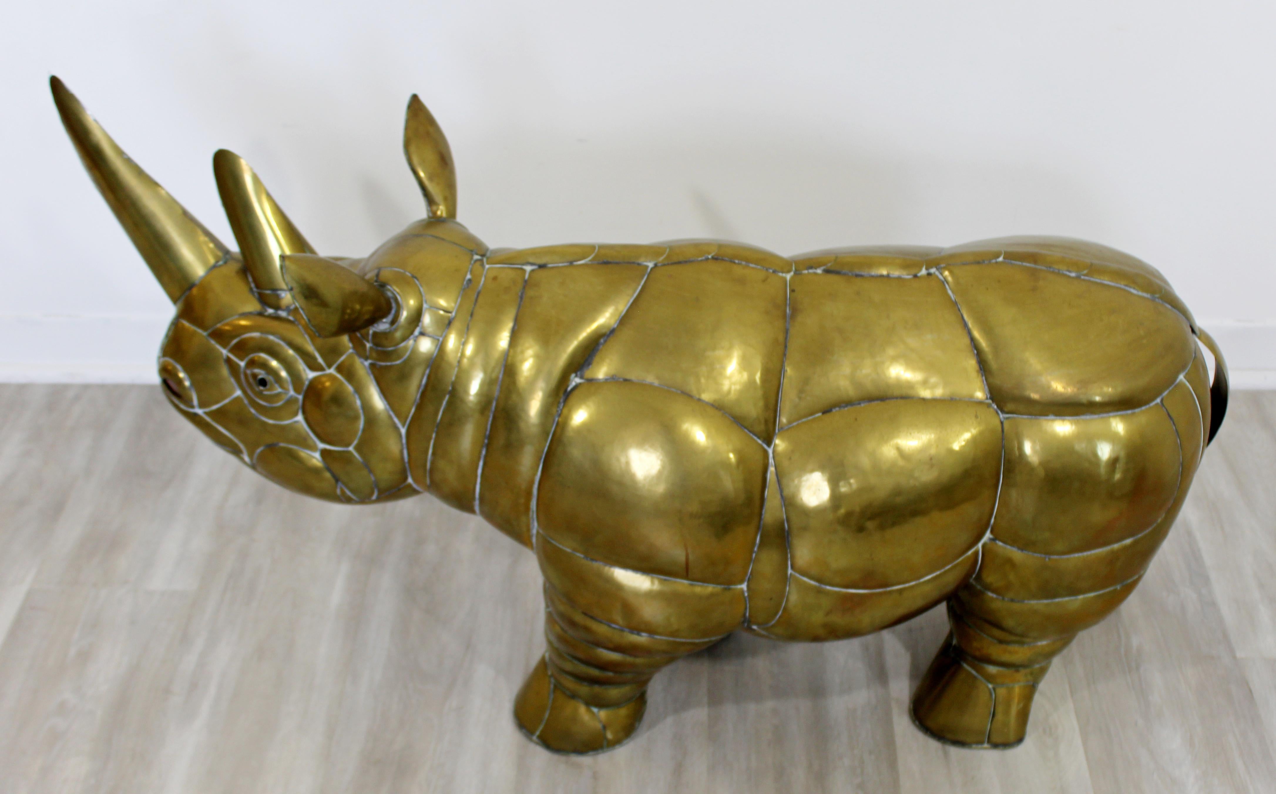 Mid-Century Modern Sergio Bustamante Brass Rhino Table Floor Sculpture, 1970s 3