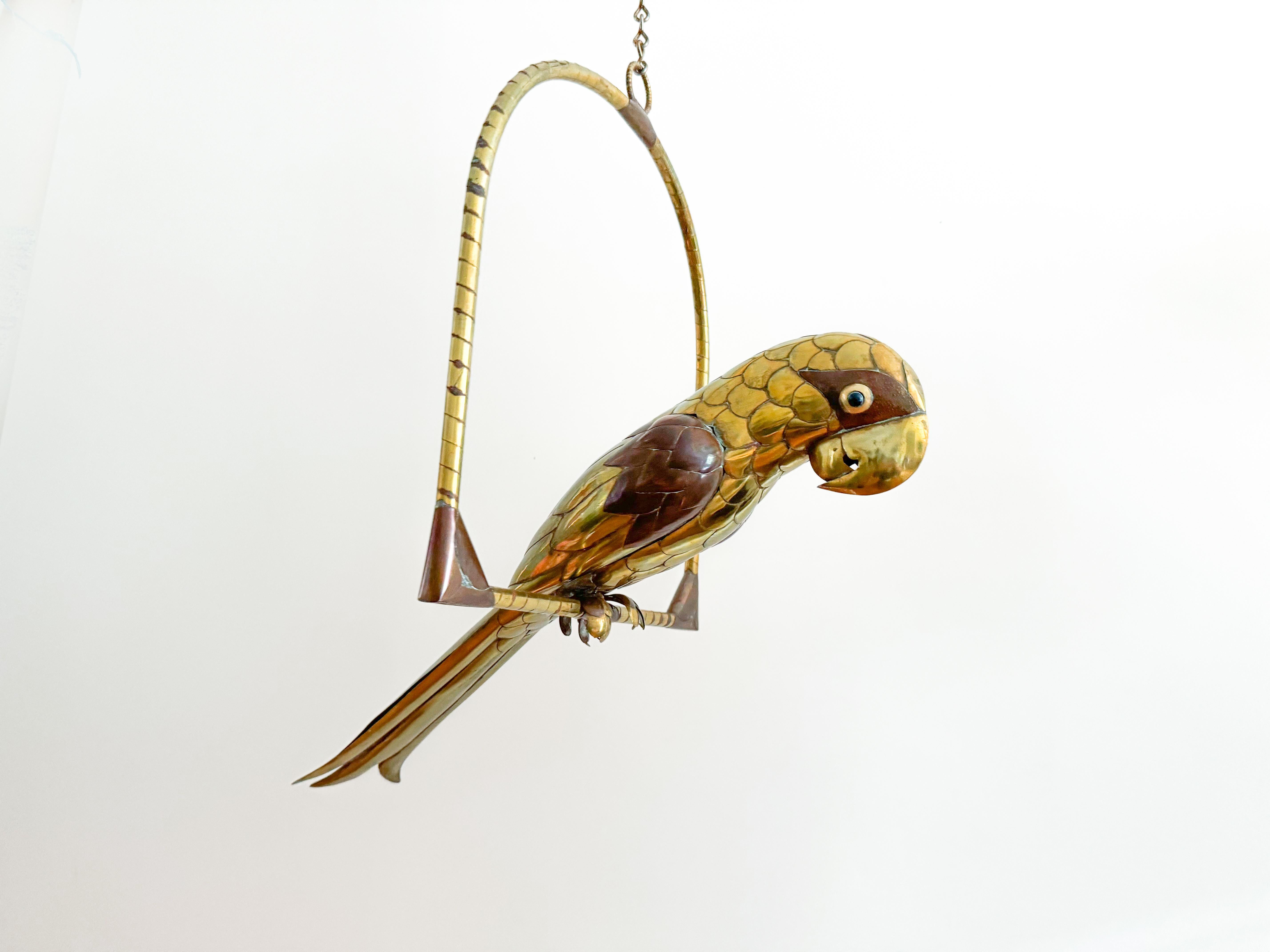 Mexican Mid Century Modern Sergio Bustamante Parrot Brass Sculpture 1970s