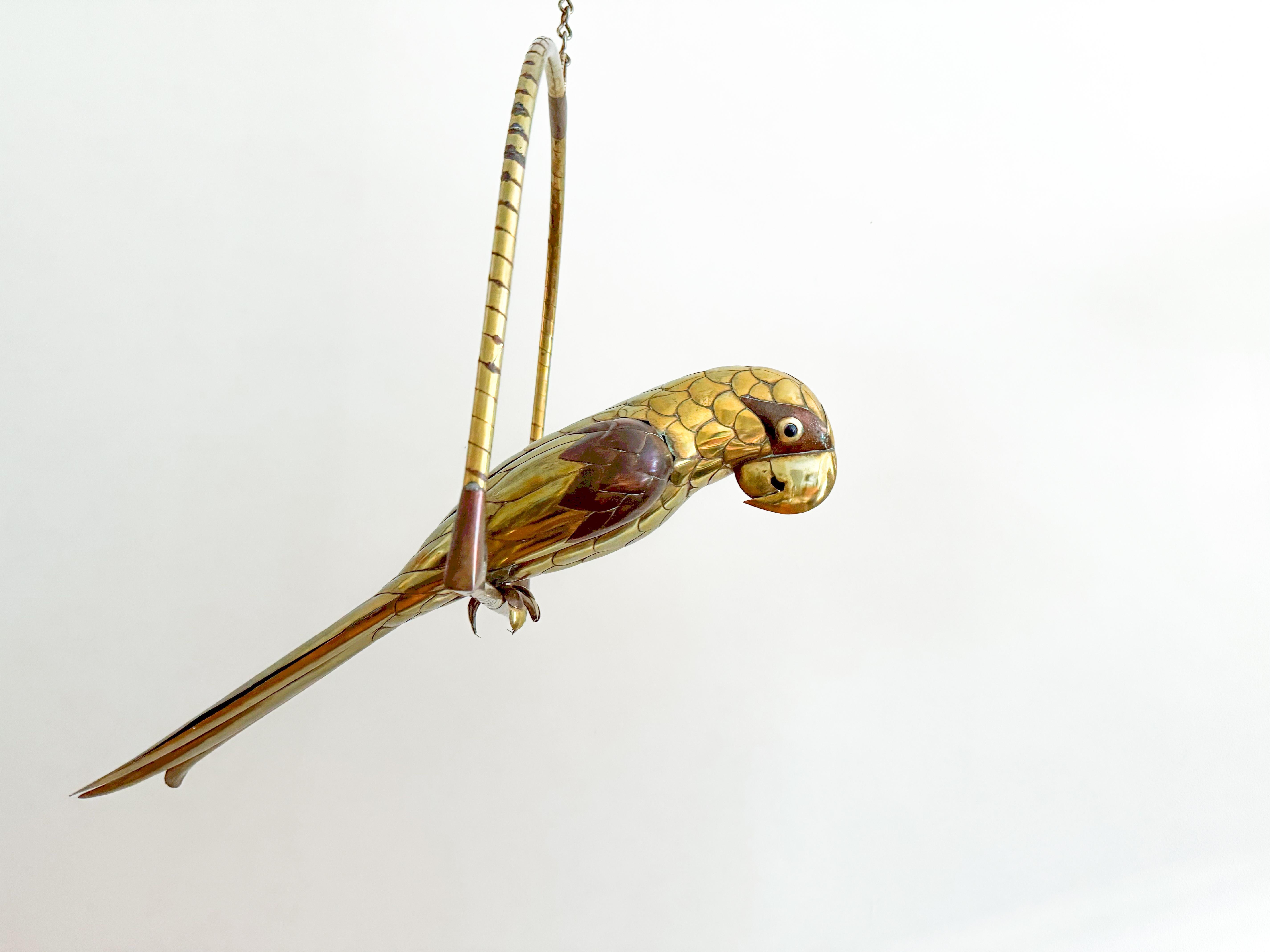 Mid Century Modern Sergio Bustamante Parrot Brass Sculpture 1970s In Fair Condition In Toronto, CA