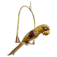 Mid Century Modern Sergio Bustamante Parrot Brass Sculpture 1970s