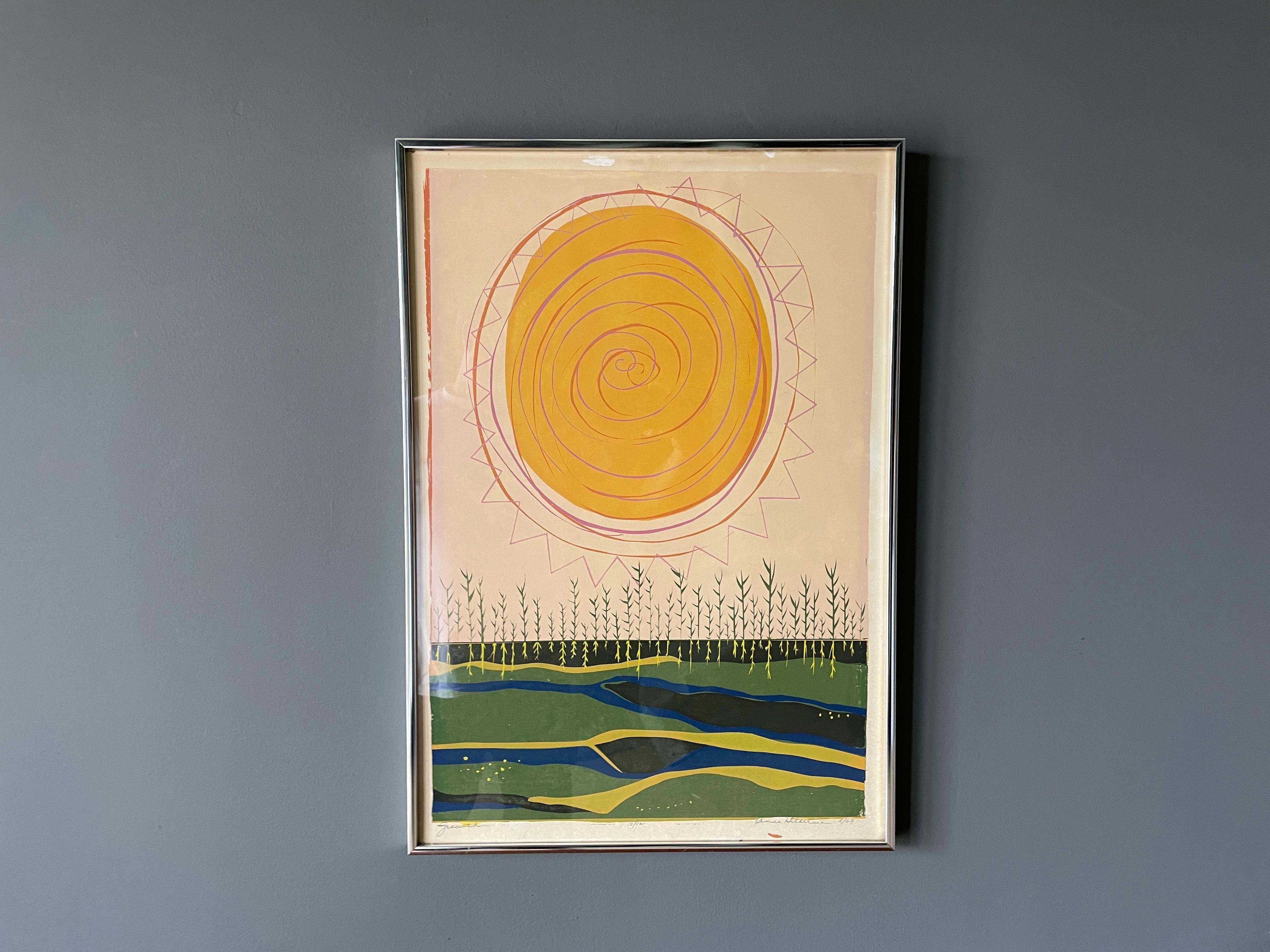 American Mid-Century Modern Serigraph by Anne Hilberman Dated 1969