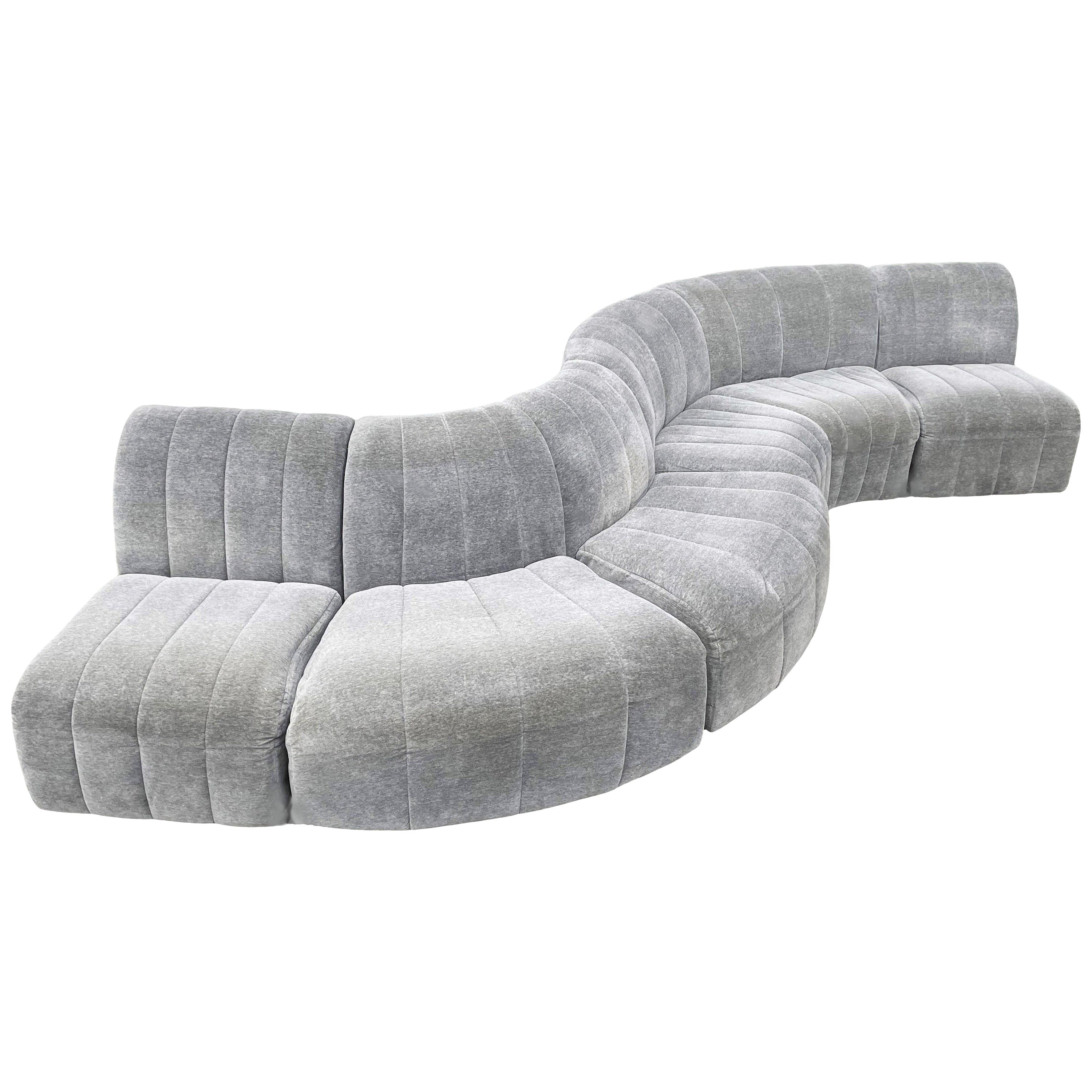 Mid-Century Modern Serpentine Milo Baughman Modular Sectional Sofa in Gray