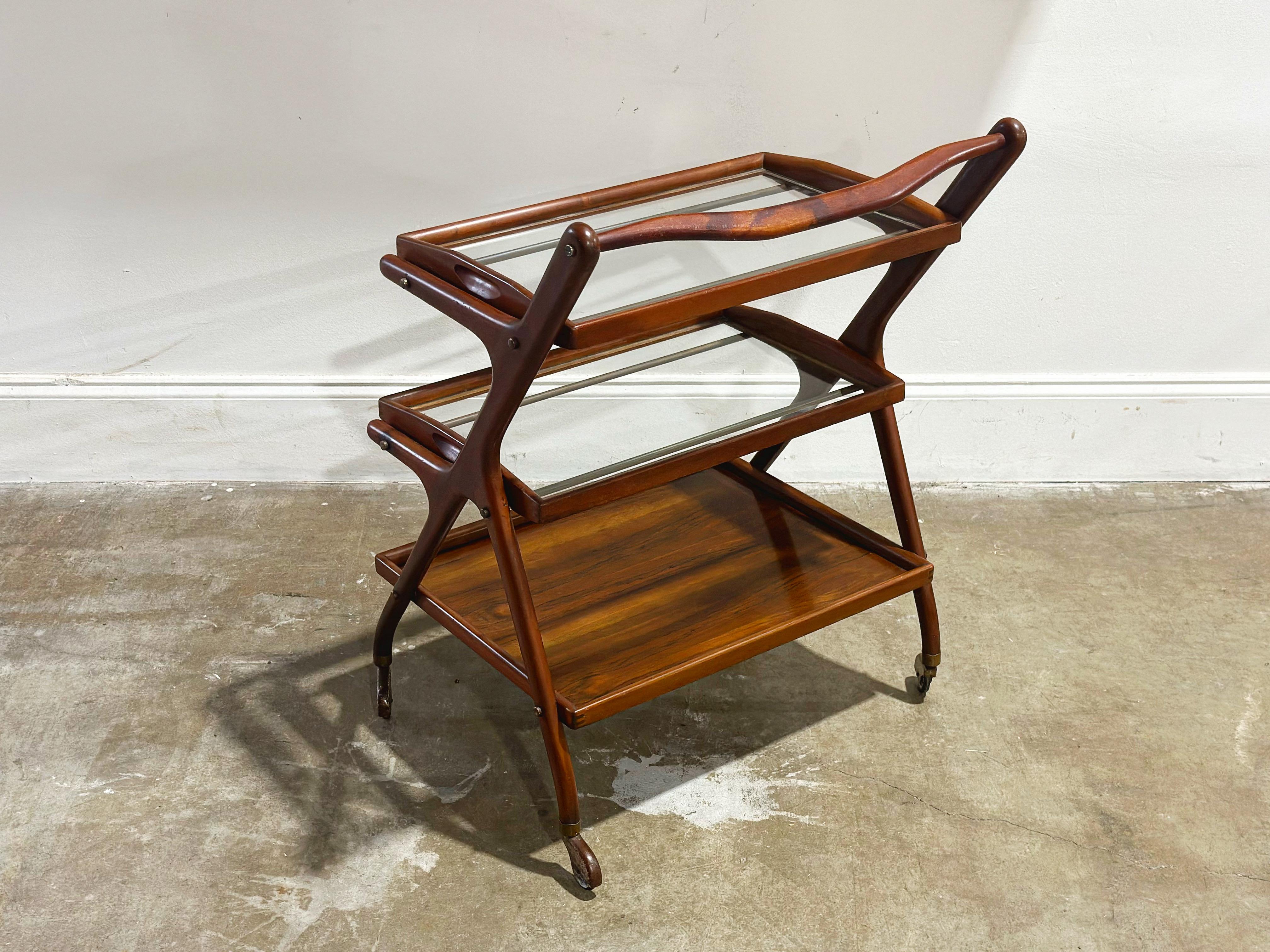 Italian Mid Century Modern Serving Cart after Ico Parisi - Italy circa 1950s - Mahogany For Sale