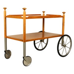 Mid-Century Modern Serving Cart Bar Trolley Made of Solid Walnut by Wilhelm Renz