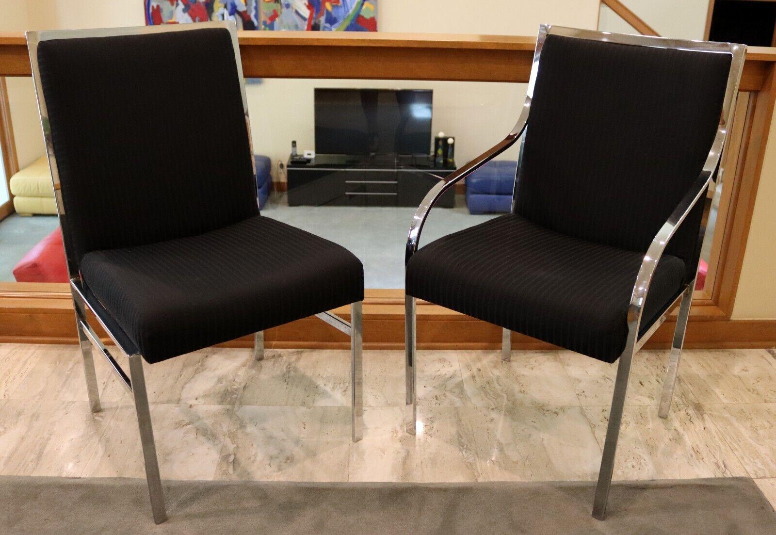 Fabric Mid Century Modern Set 10 Dillingham Curved Chrome Dining Chairs 1980’s