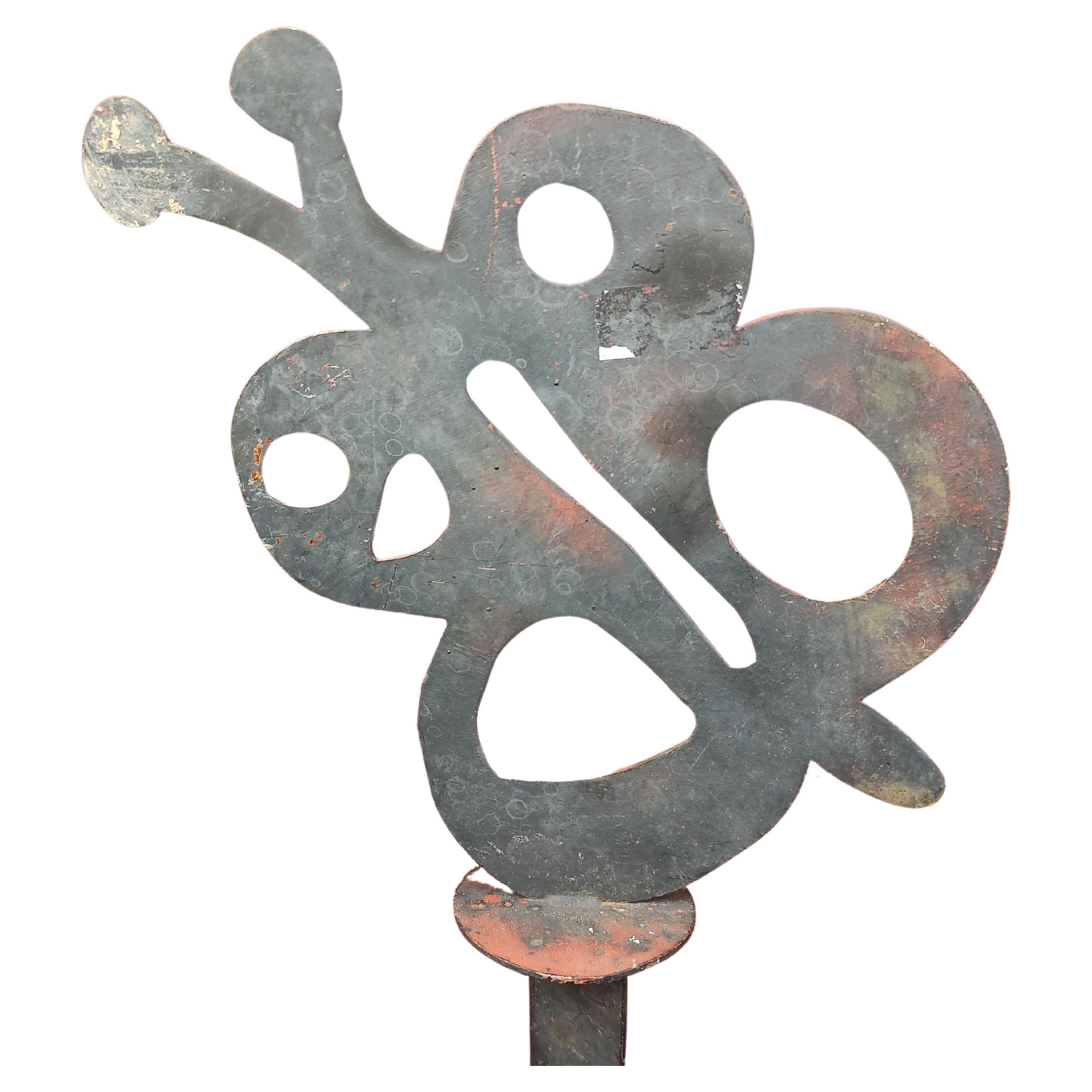 Hand-Crafted Mid Century Modern Set 3 Iron Garden Sculptures a Bird a Butterfly and a Snail For Sale