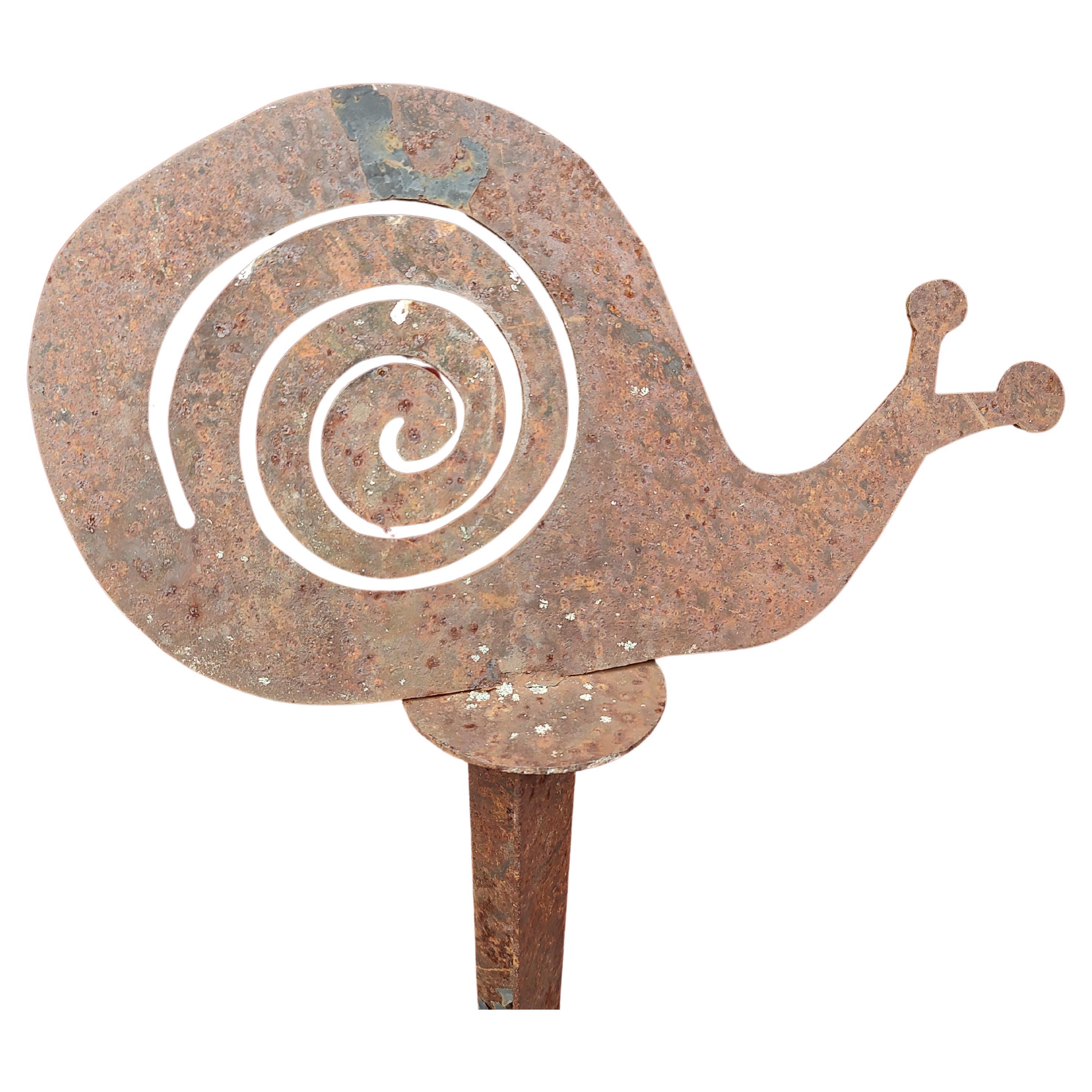 Mid Century Modern Set 3 Iron Garden Sculptures a Bird a Butterfly and a Snail In Good Condition For Sale In Port Jervis, NY