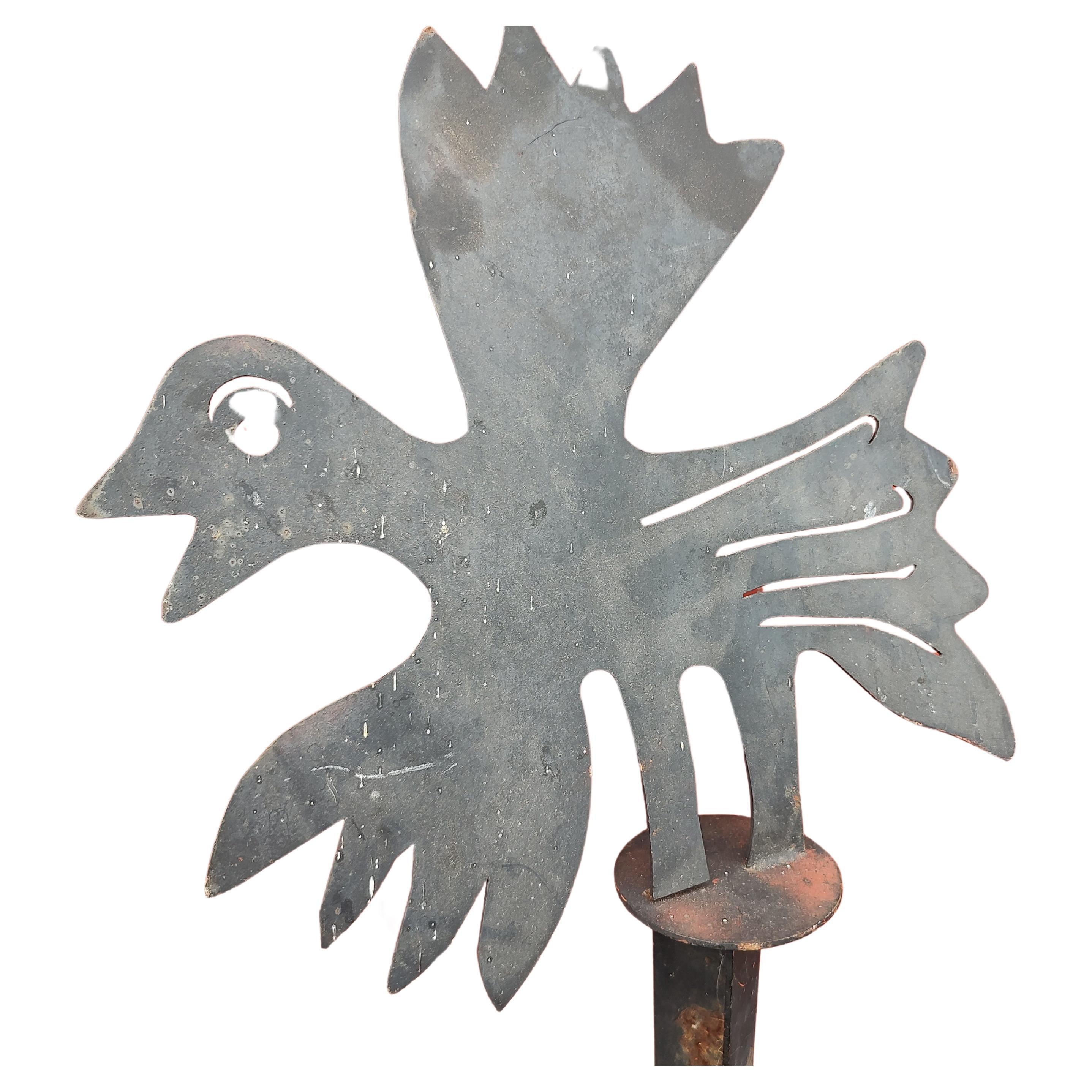 Late 20th Century Mid Century Modern Set 3 Iron Garden Sculptures a Bird a Butterfly and a Snail For Sale