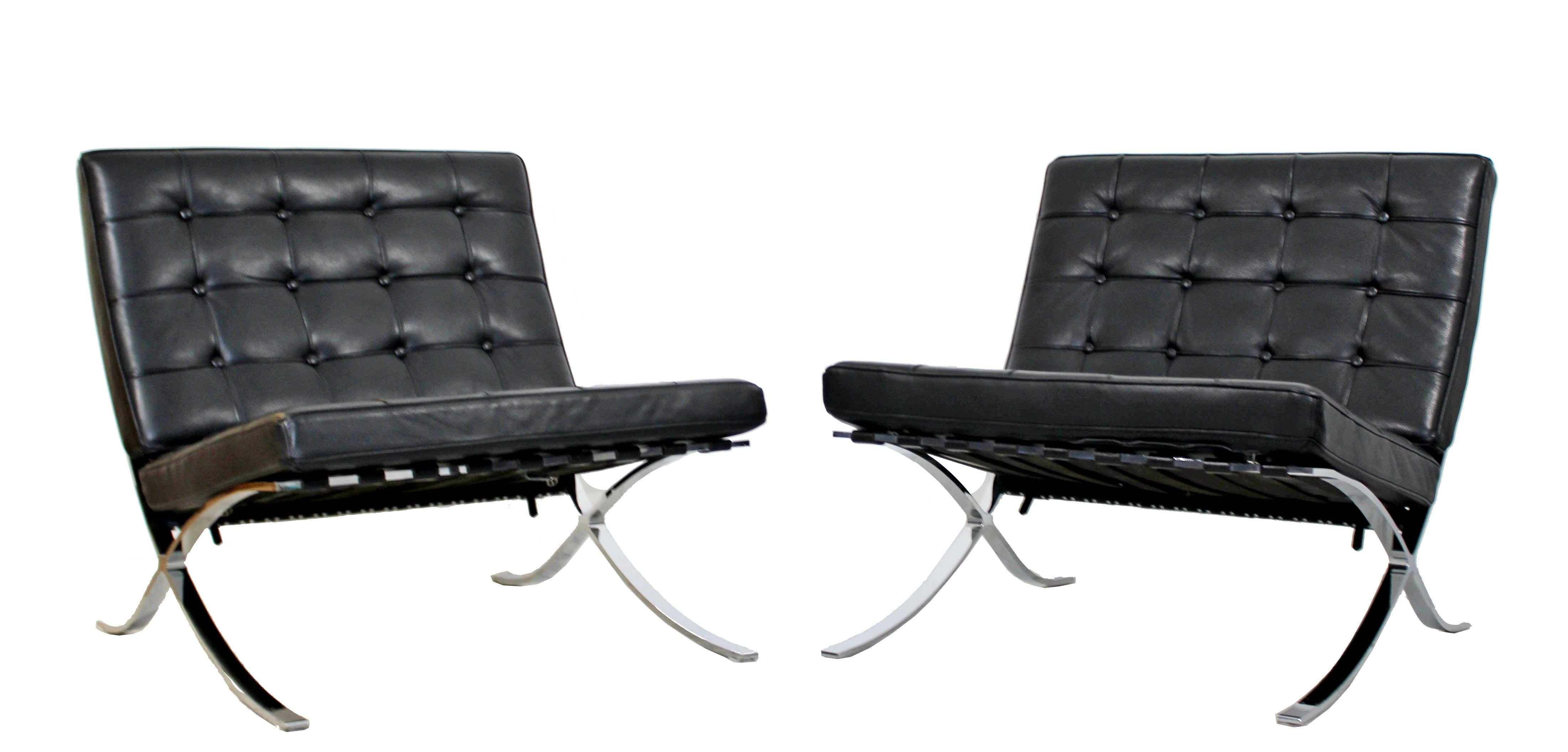 Italian Mid-Century Modern Set 4 Chrome Black Leather Barcelona Style Chair Italy, 1970s