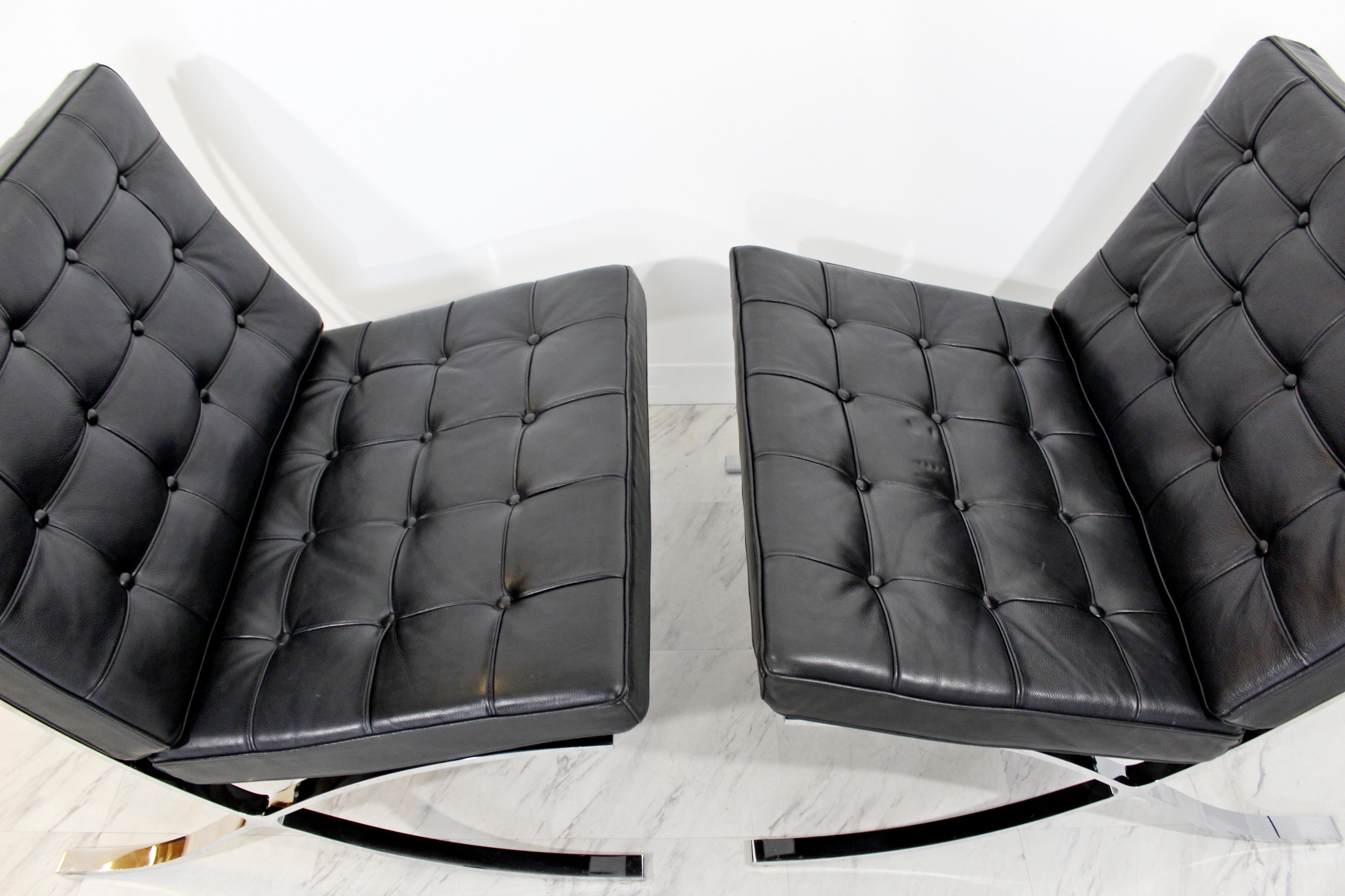 Mid-Century Modern Set 4 Chrome Black Leather Barcelona Style Chair Italy, 1970s 1