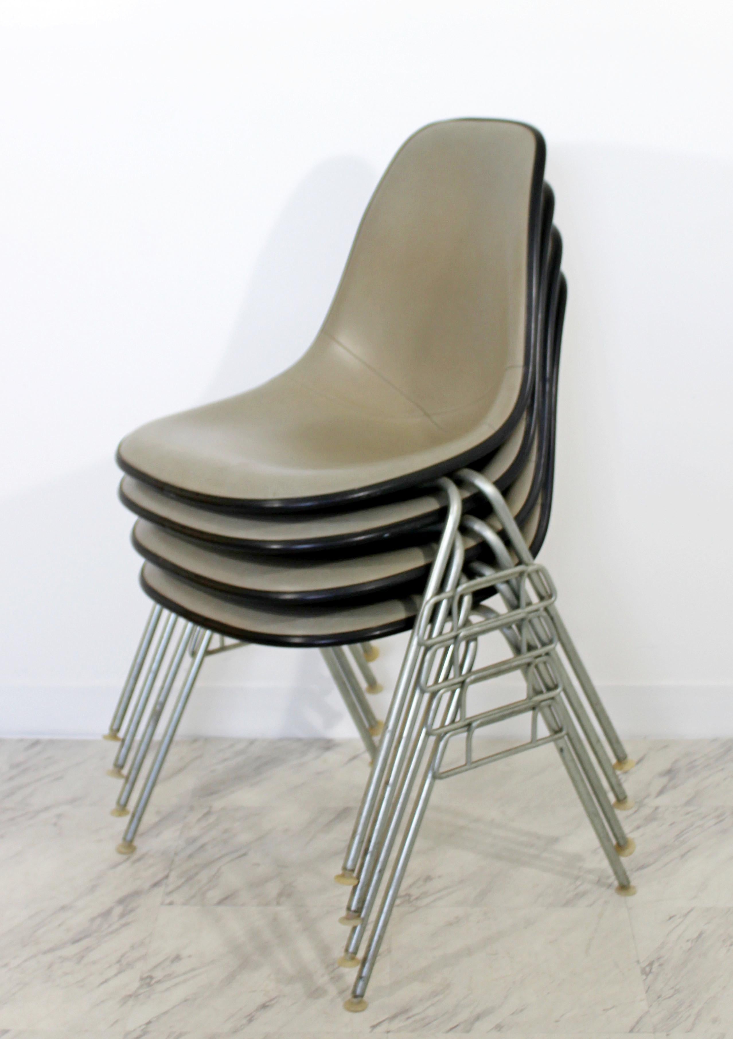 Mid-Century Modern Set 4 Eames Herman Miller Leather Stackable DSS Chairs, 1960s 4