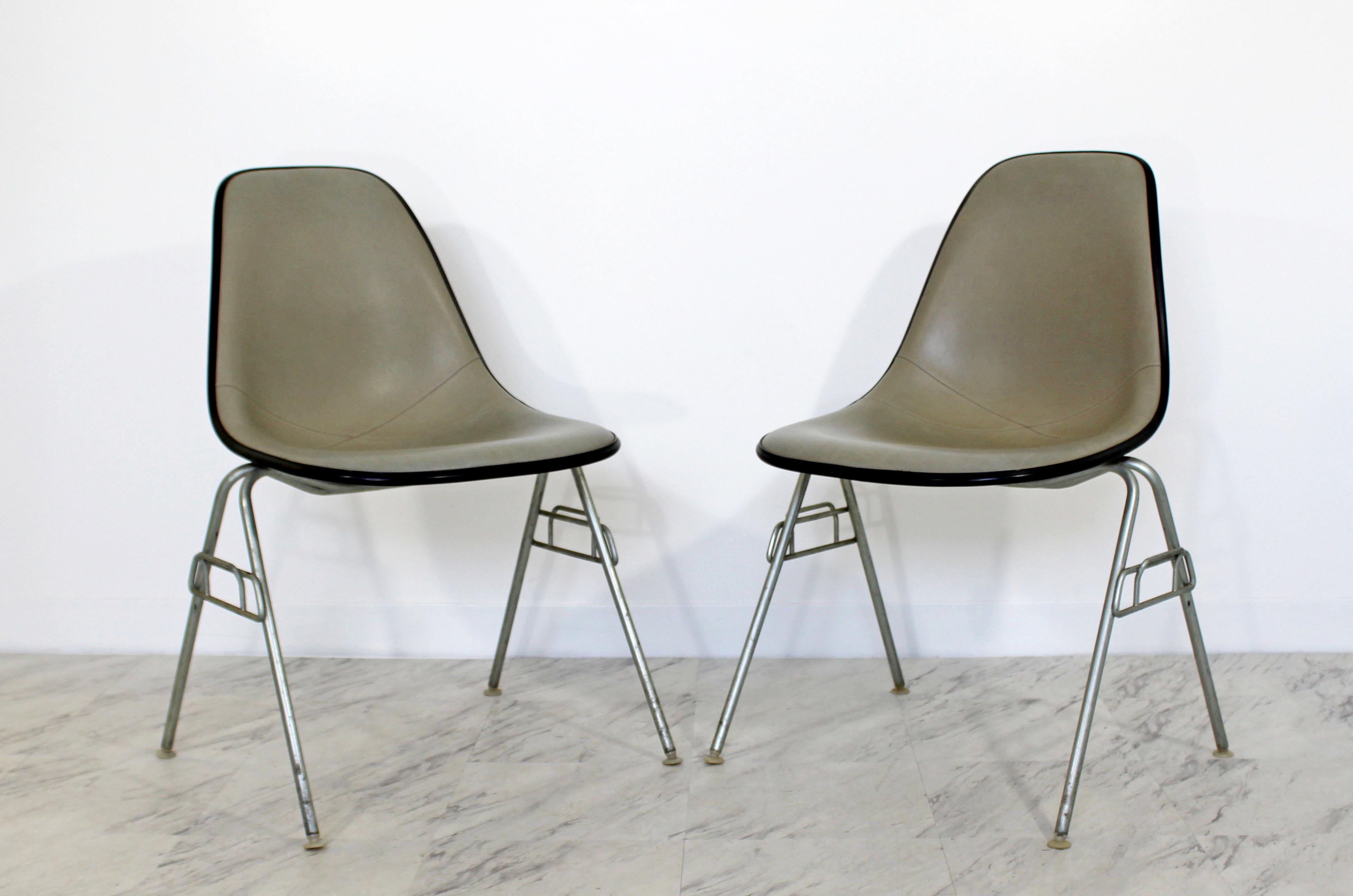 American Mid-Century Modern Set 4 Eames Herman Miller Leather Stackable DSS Chairs, 1960s