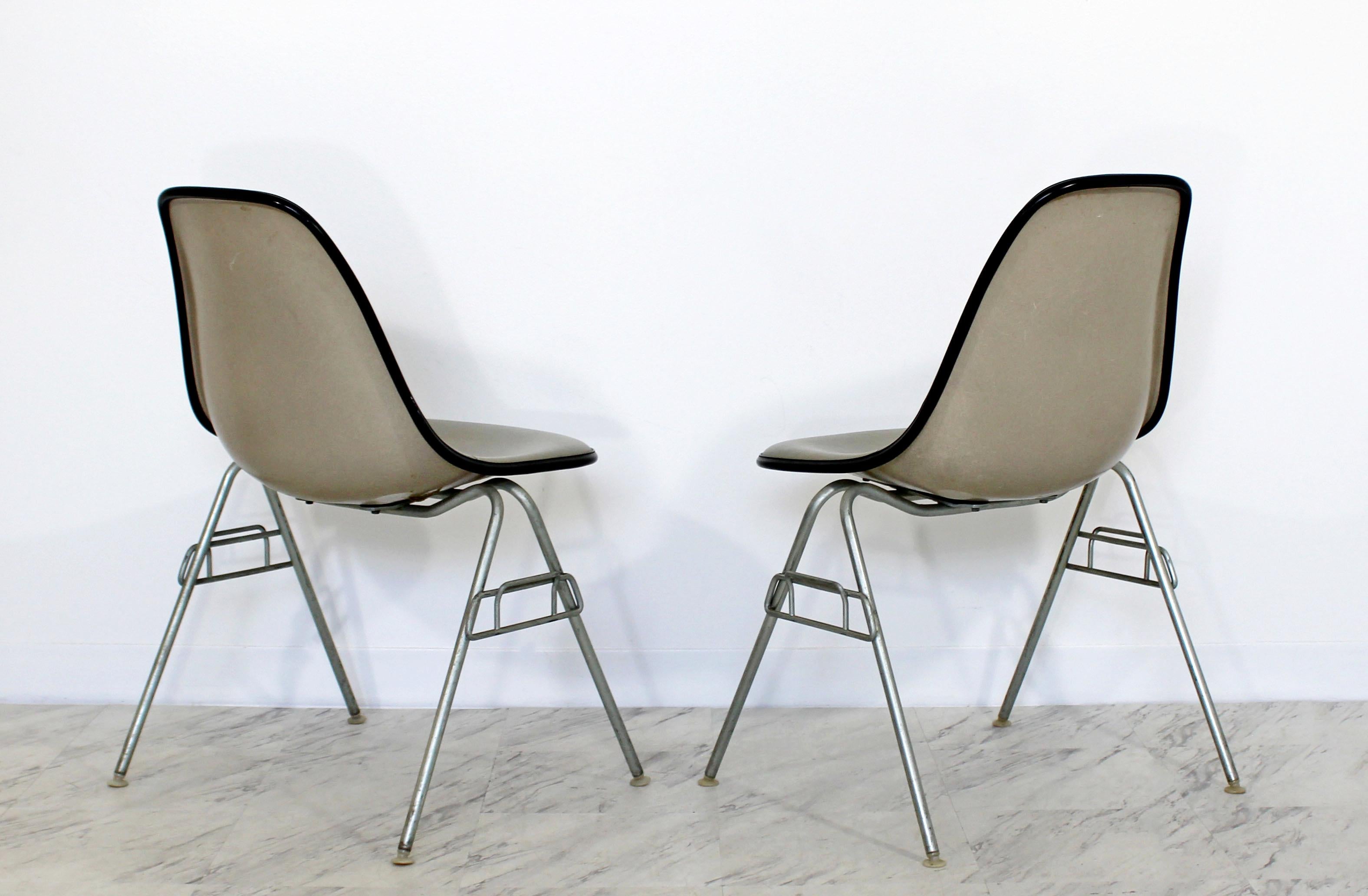 Mid-20th Century Mid-Century Modern Set 4 Eames Herman Miller Leather Stackable DSS Chairs, 1960s
