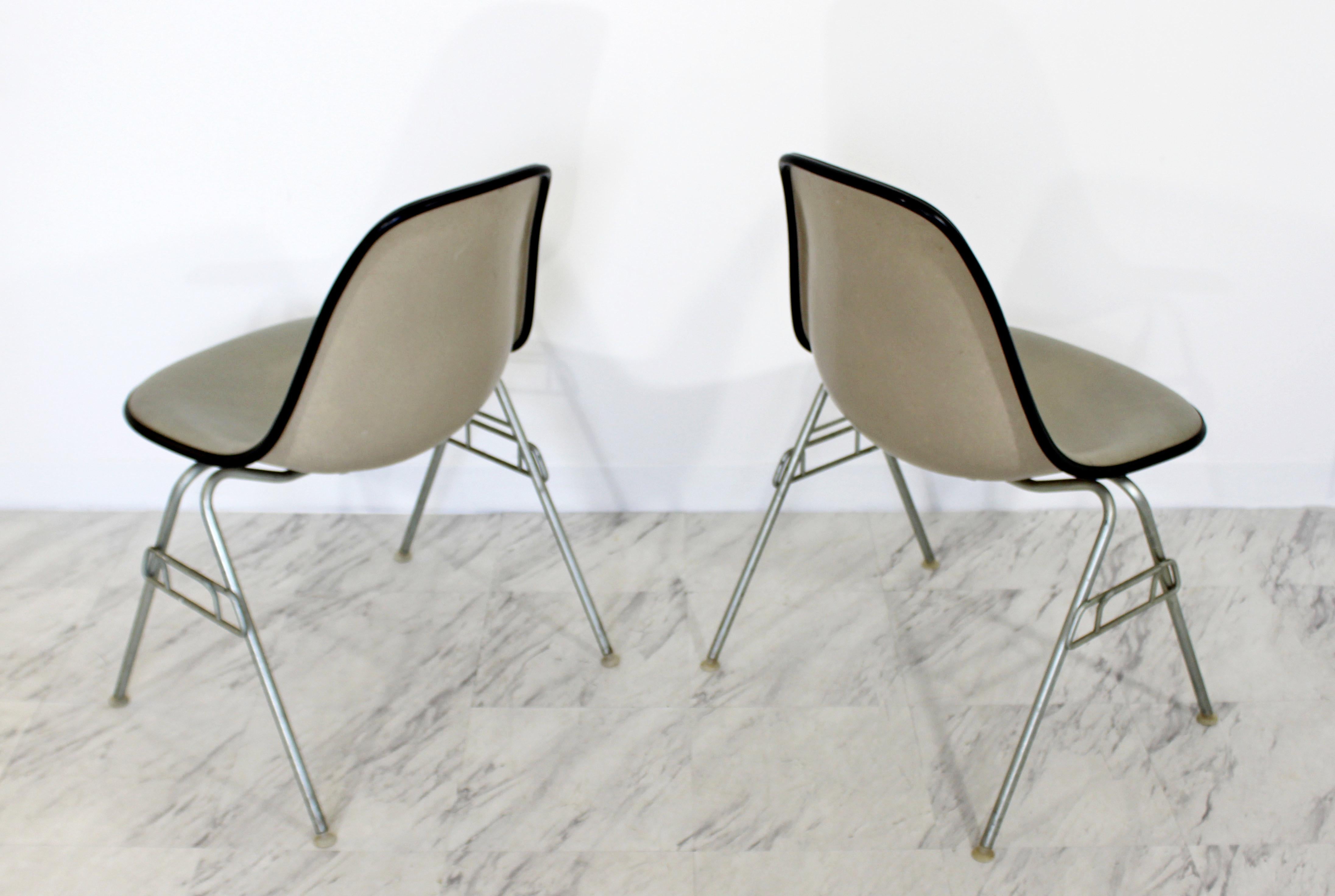 Metal Mid-Century Modern Set 4 Eames Herman Miller Leather Stackable DSS Chairs, 1960s