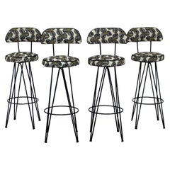 Mid-Century Modern Set 4 Hairpin Iron Swivel Bar Stools Frederick Weinberg, 1960