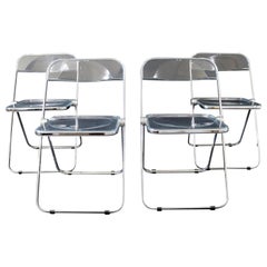 Mid-Century Modern Set 4 Lucite Chrome Folding Side Chairs Italy 1960s Castelli