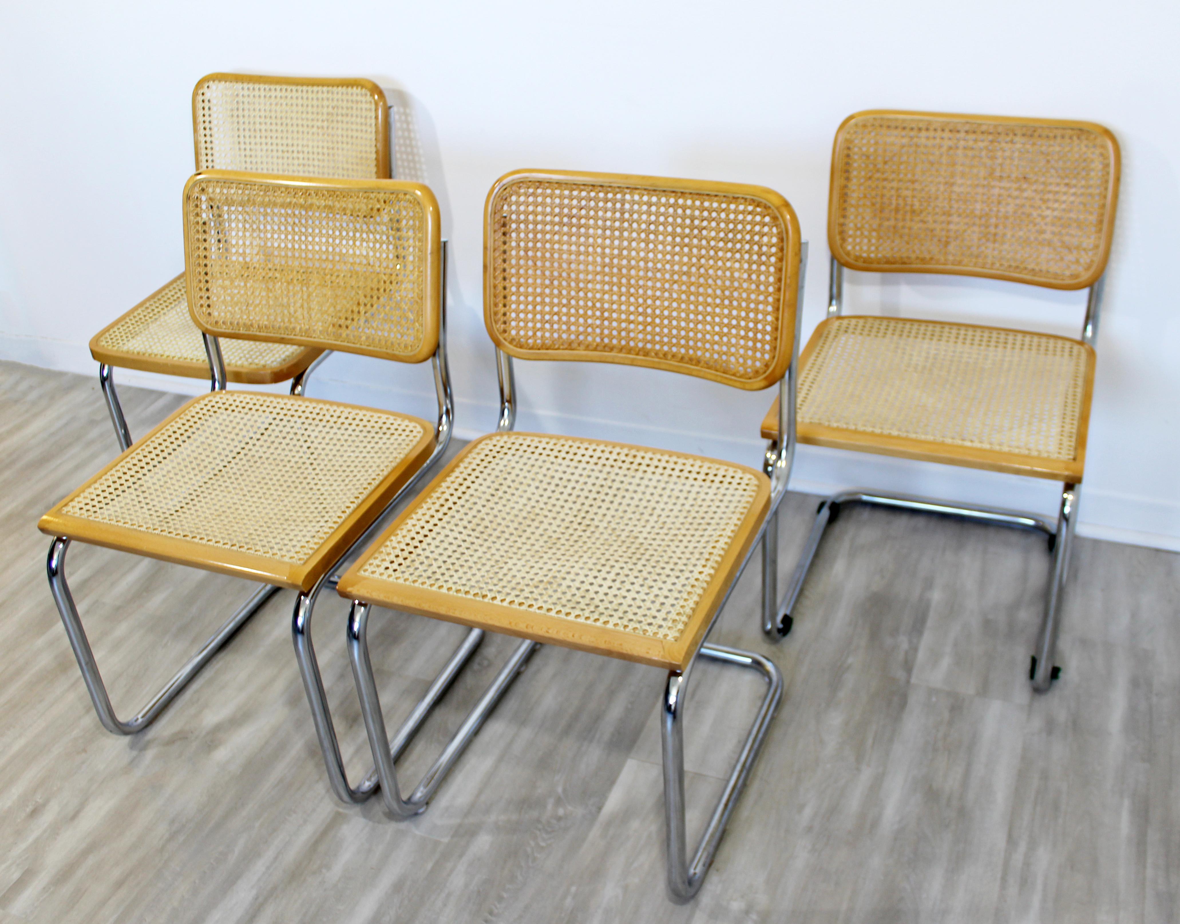Mid-Century Modern Set of 4 Marcel Breuer Cane Cantilever Chrome Side Chairs In Good Condition In Keego Harbor, MI