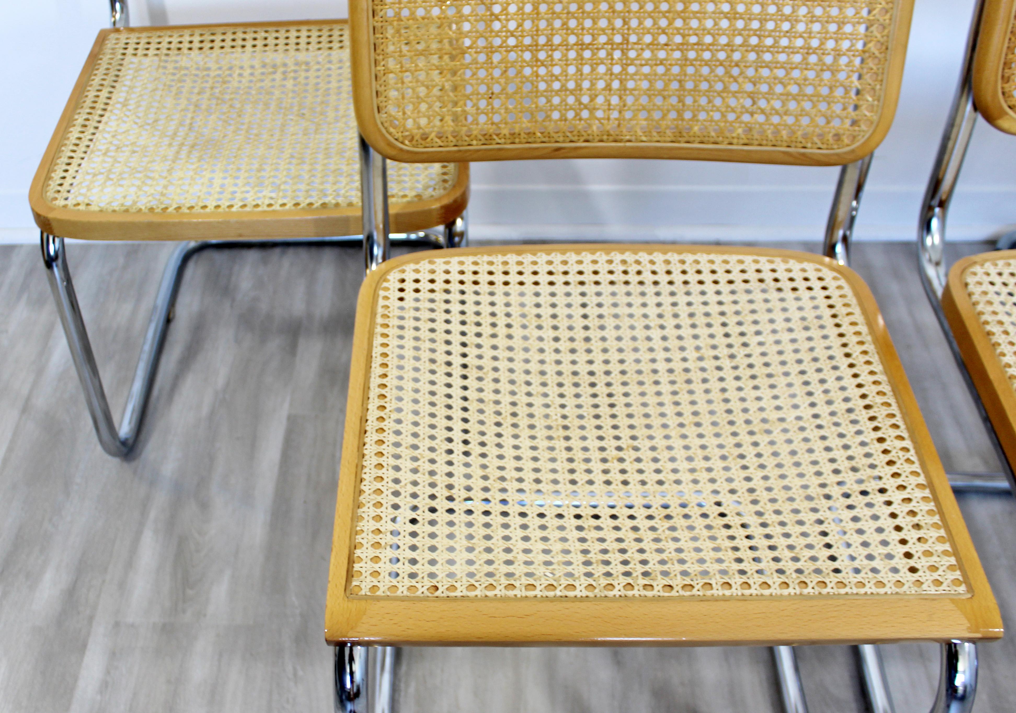 Late 20th Century Mid-Century Modern Set of 4 Marcel Breuer Cane Cantilever Chrome Side Chairs