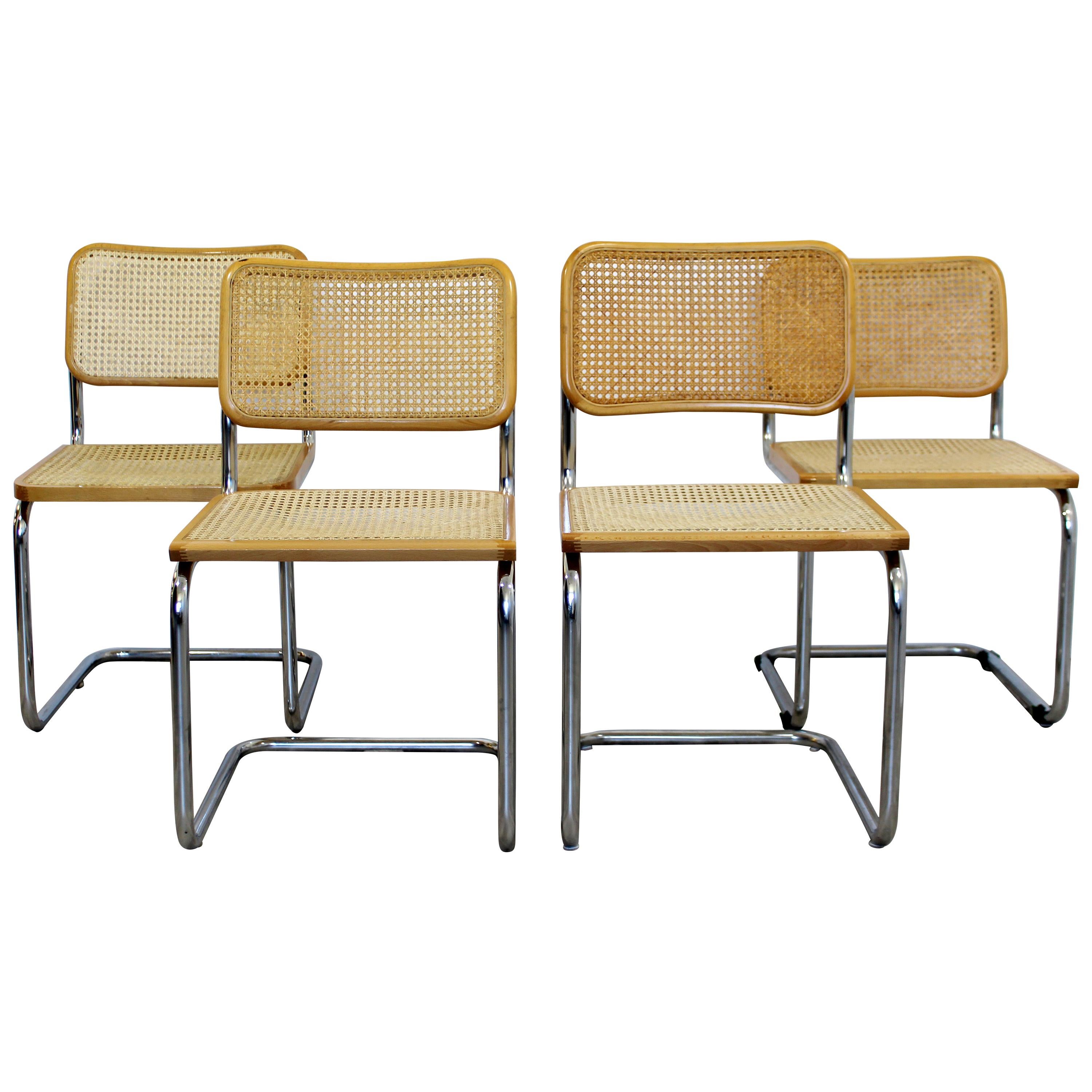 Mid-Century Modern Set of 4 Marcel Breuer Cane Cantilever Chrome Side Chairs