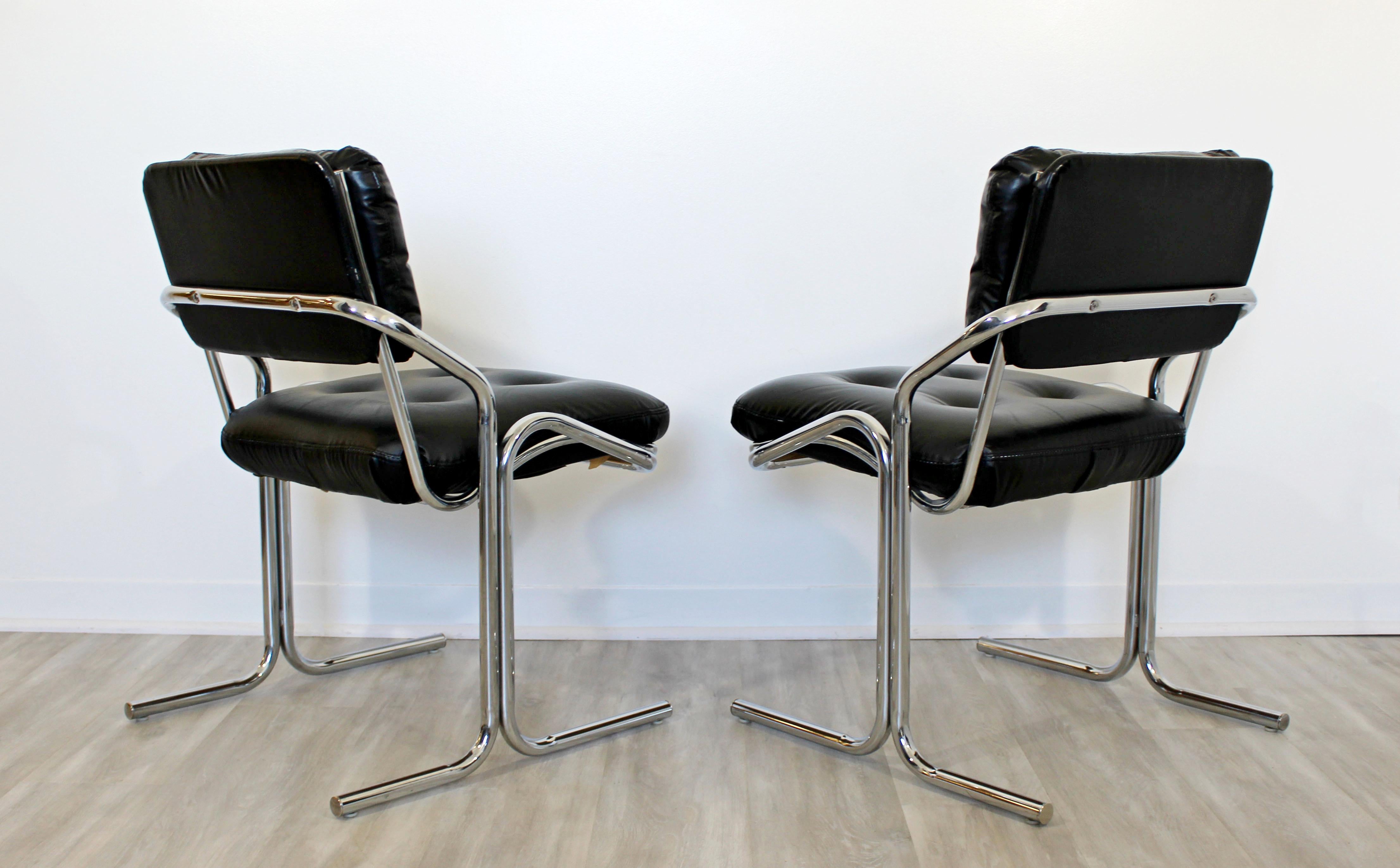 Mid-Century Modern Set of 4 Tubular Chrome Side Chairs Cal-Style Jerry Johnson In Good Condition In Keego Harbor, MI