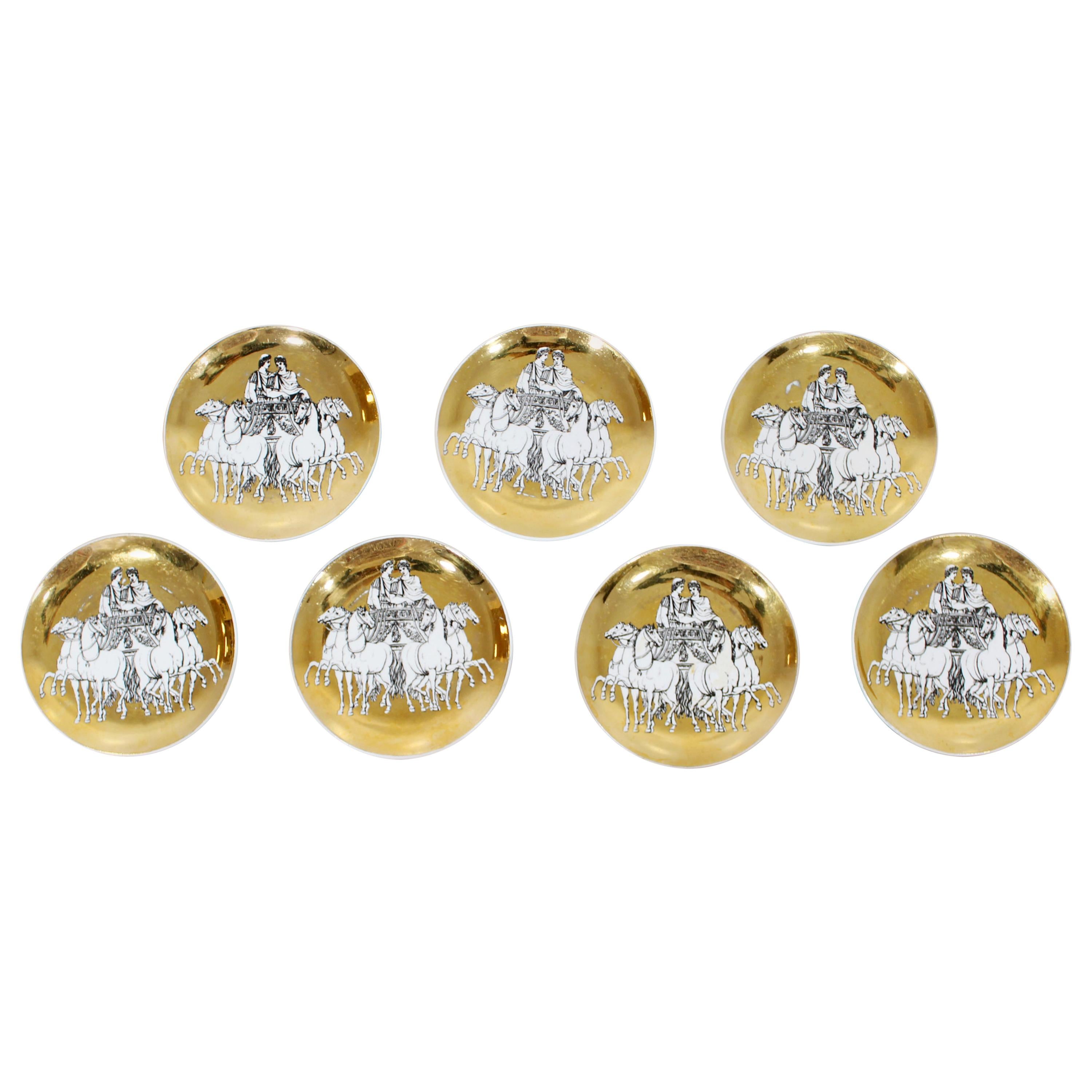 Mid-Century Modern Set 6 Fornasetti for Saks Roman Chariot Coasters, 1960s Italy