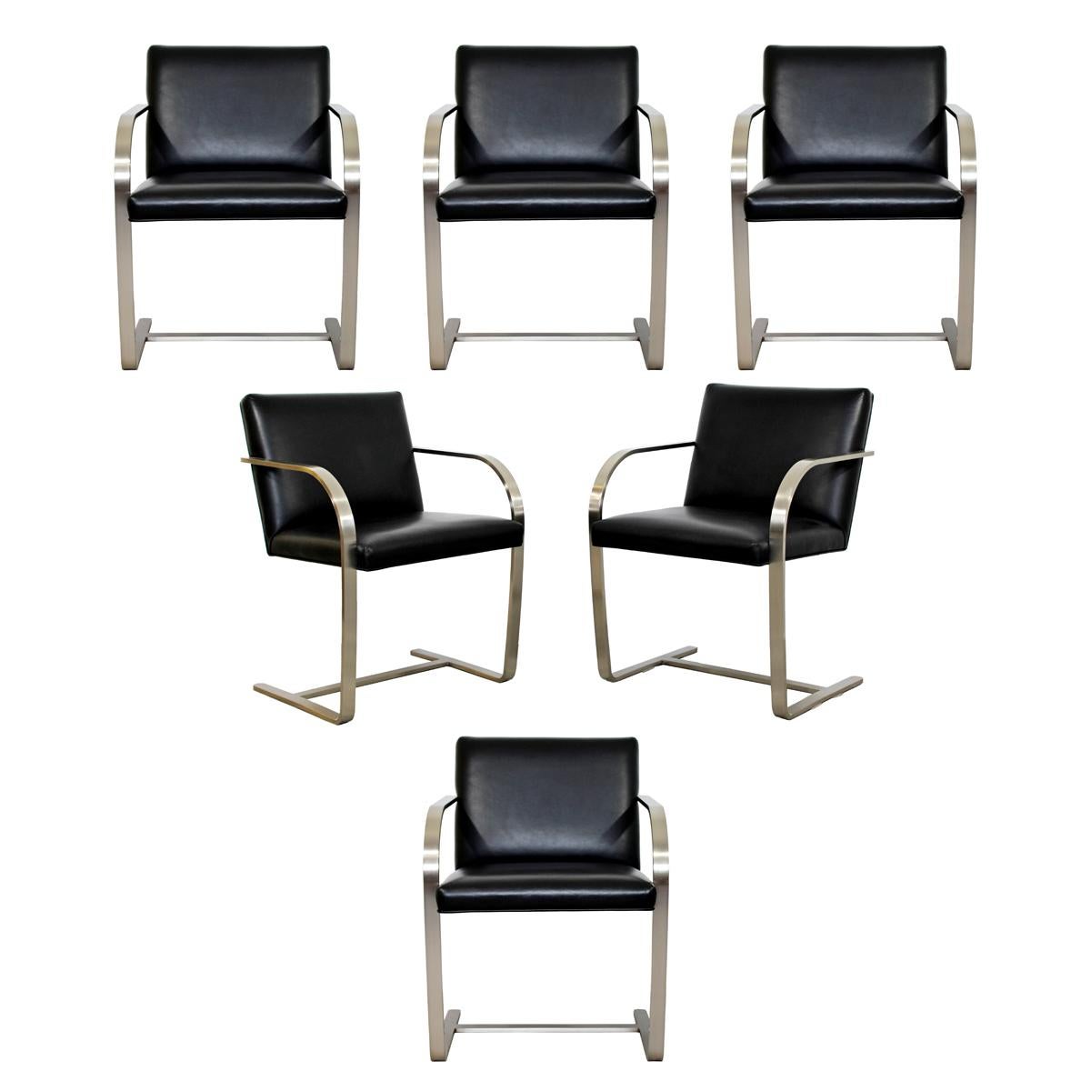 Mid-Century Modern Set 6 Knoll BRNO Brushed Steel Cantilever Dining Armchairs