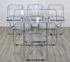Mid-Century Modern Set of 6 Lucite Chrome Folding Side Chairs, 1960s, Castelli