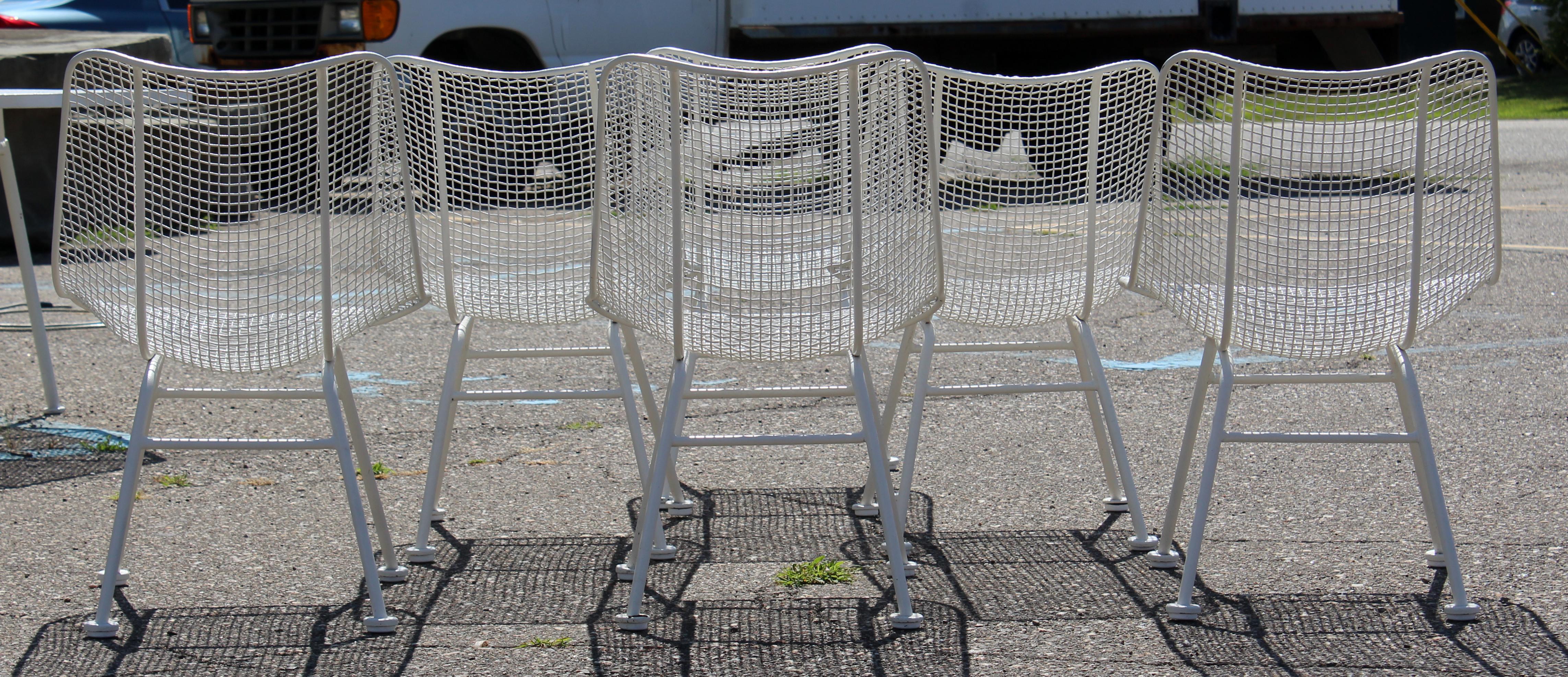Iron Mid-Century Modern Set of 6 Woodard Sculptura Patio Outdoor Lounge Side Chairs